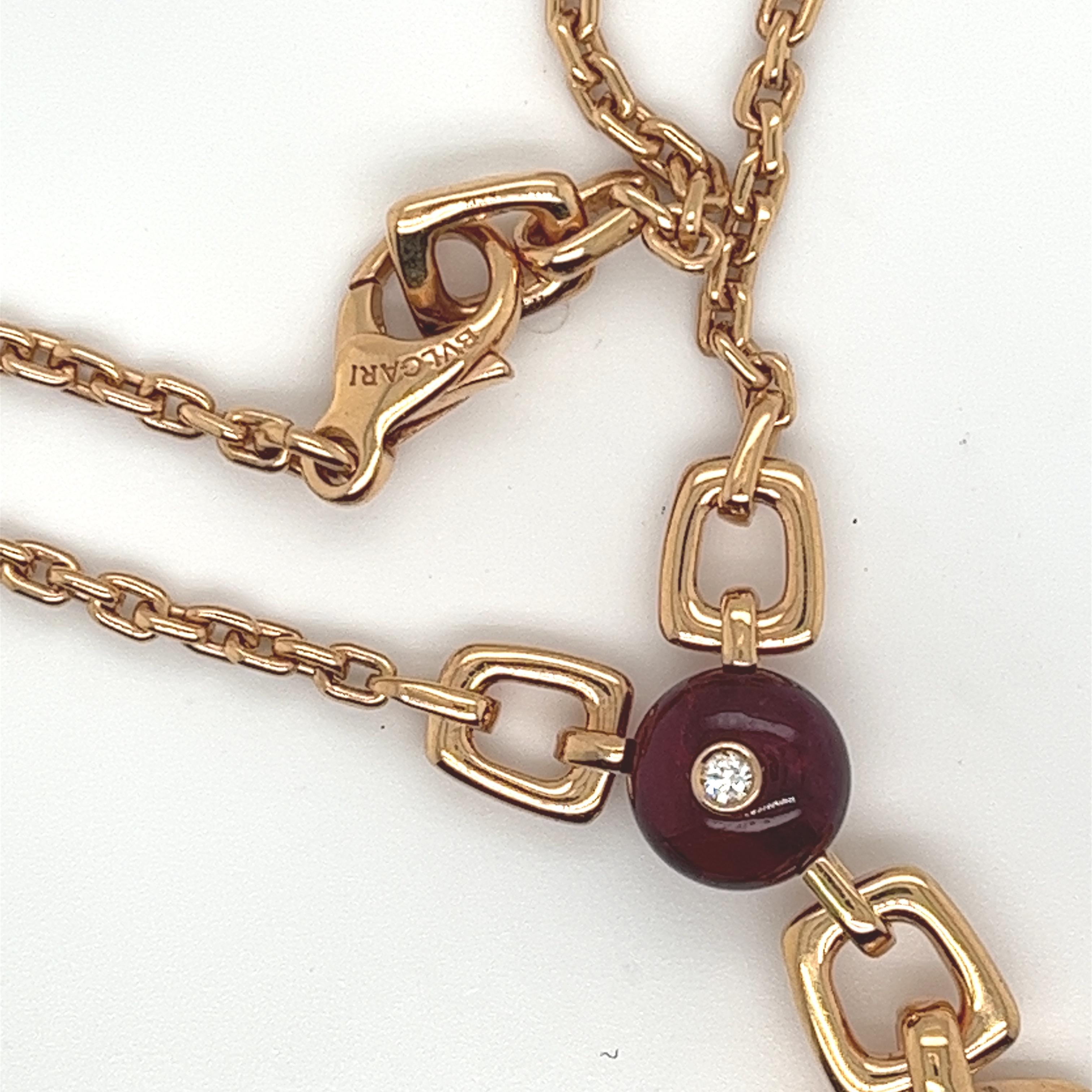 Brilliant Cut Bulgari 18kt Gold Chain with Large Topaz Cabochon Dangling on Ruby and Diamond