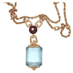 Bulgari 18kt Gold Chain with Large Topaz Cabochon Dangling on Ruby and Diamond