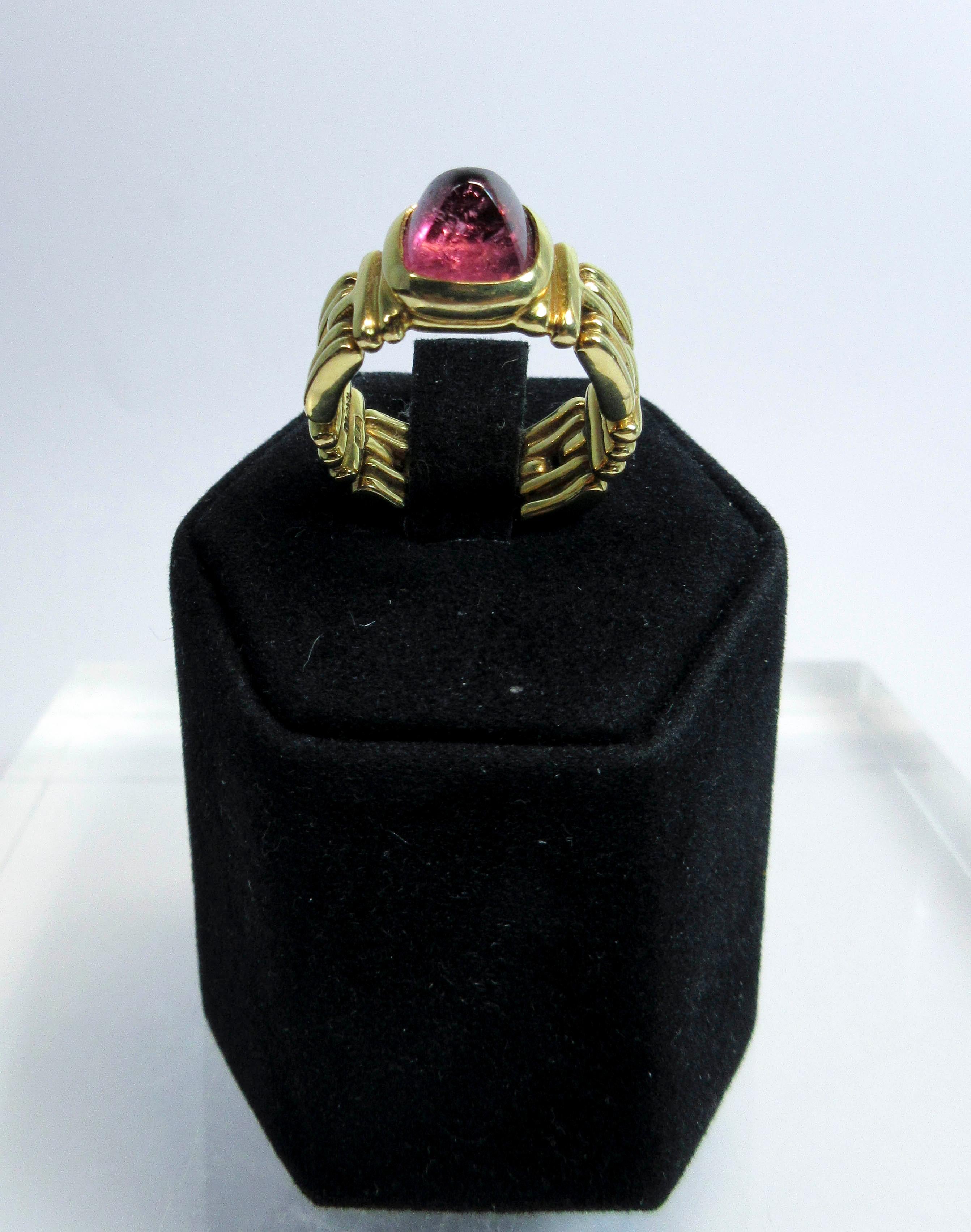 Bulgari 18 Karat Yellow Gold Sugar Loaf Tourmaline Ring In Excellent Condition For Sale In Los Angeles, CA