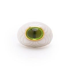 Bulgari 18KT Yellow Gold & White Ceramic Peridot Ring