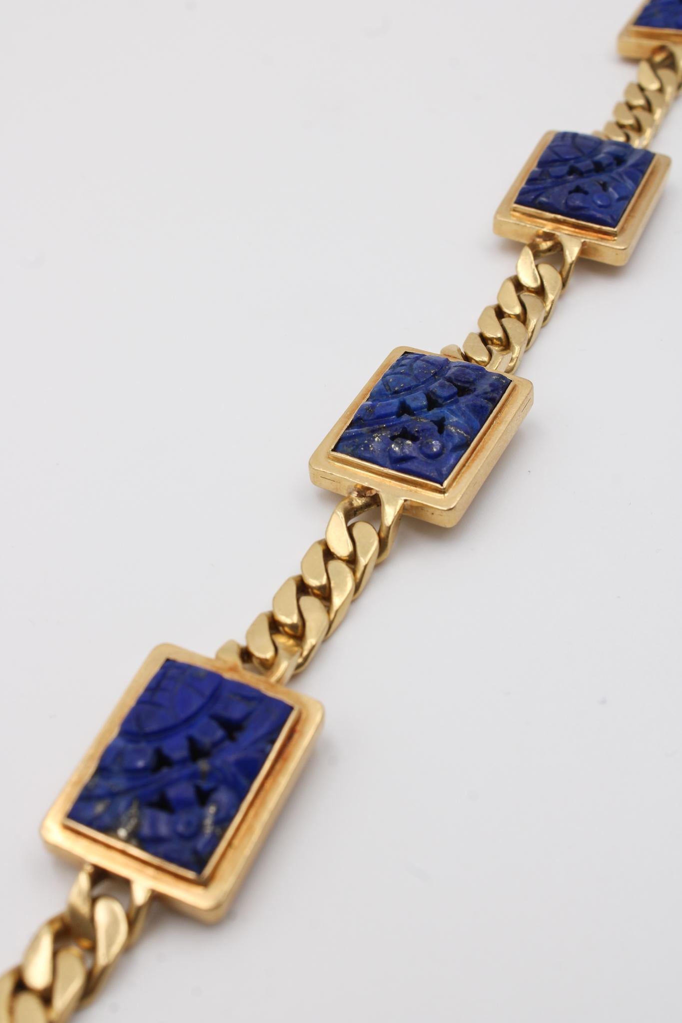 Bulgari 1930s Parure in 18k Gold with Carved Lapis Lazuli Panels For Sale 1