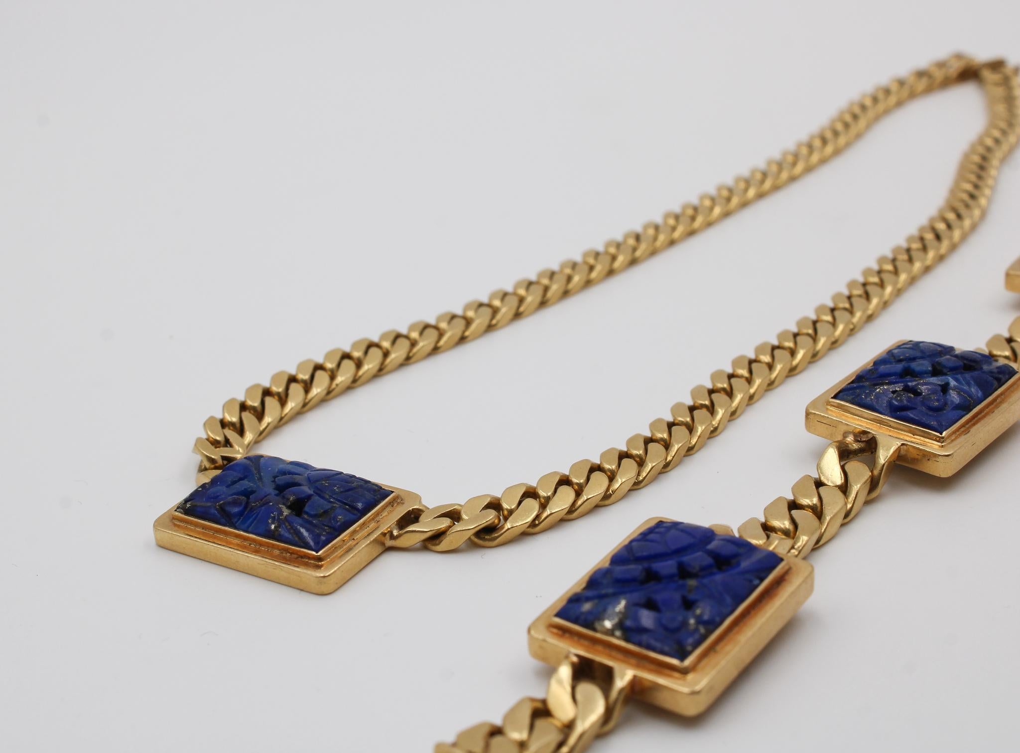 Bulgari 1930s Parure in 18k Gold with Carved Lapis Lazuli Panels For Sale 2