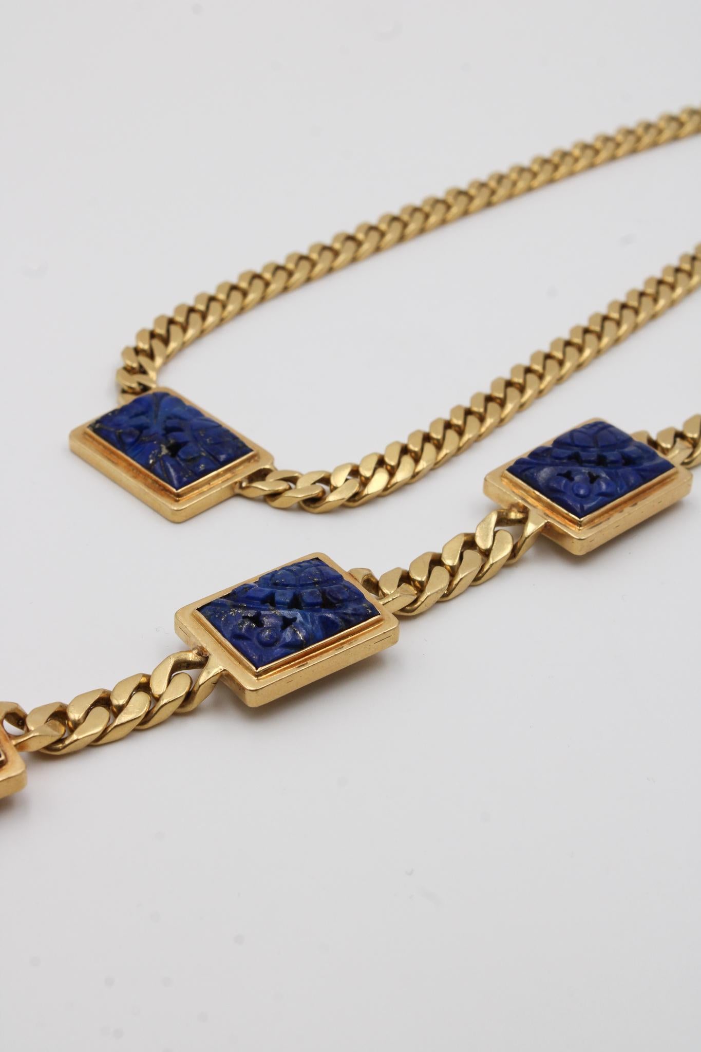 Bulgari 1930s Parure in 18k Gold with Carved Lapis Lazuli Panels For Sale 3