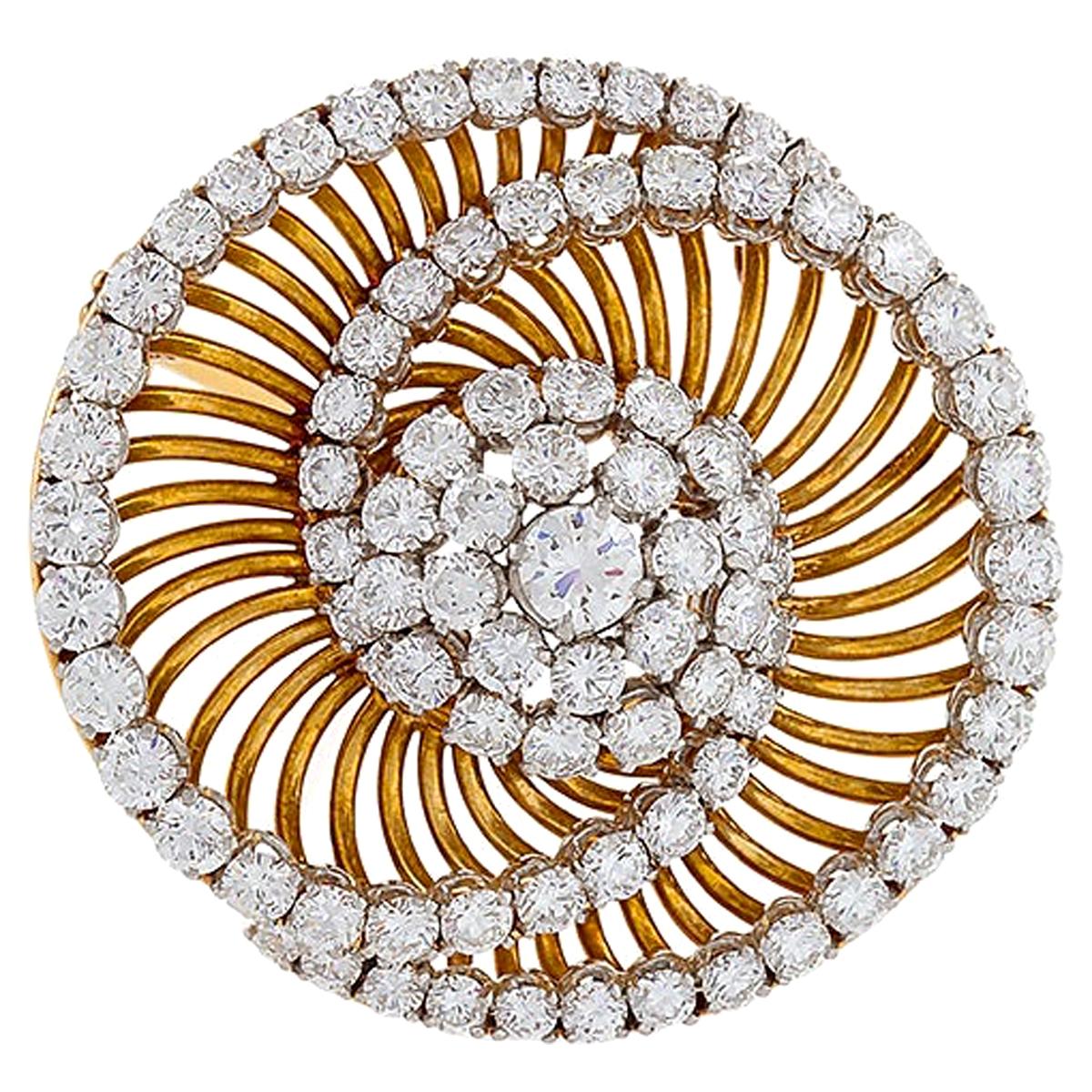 Bulgari Gold and Diamond Spiral Brooch  For Sale