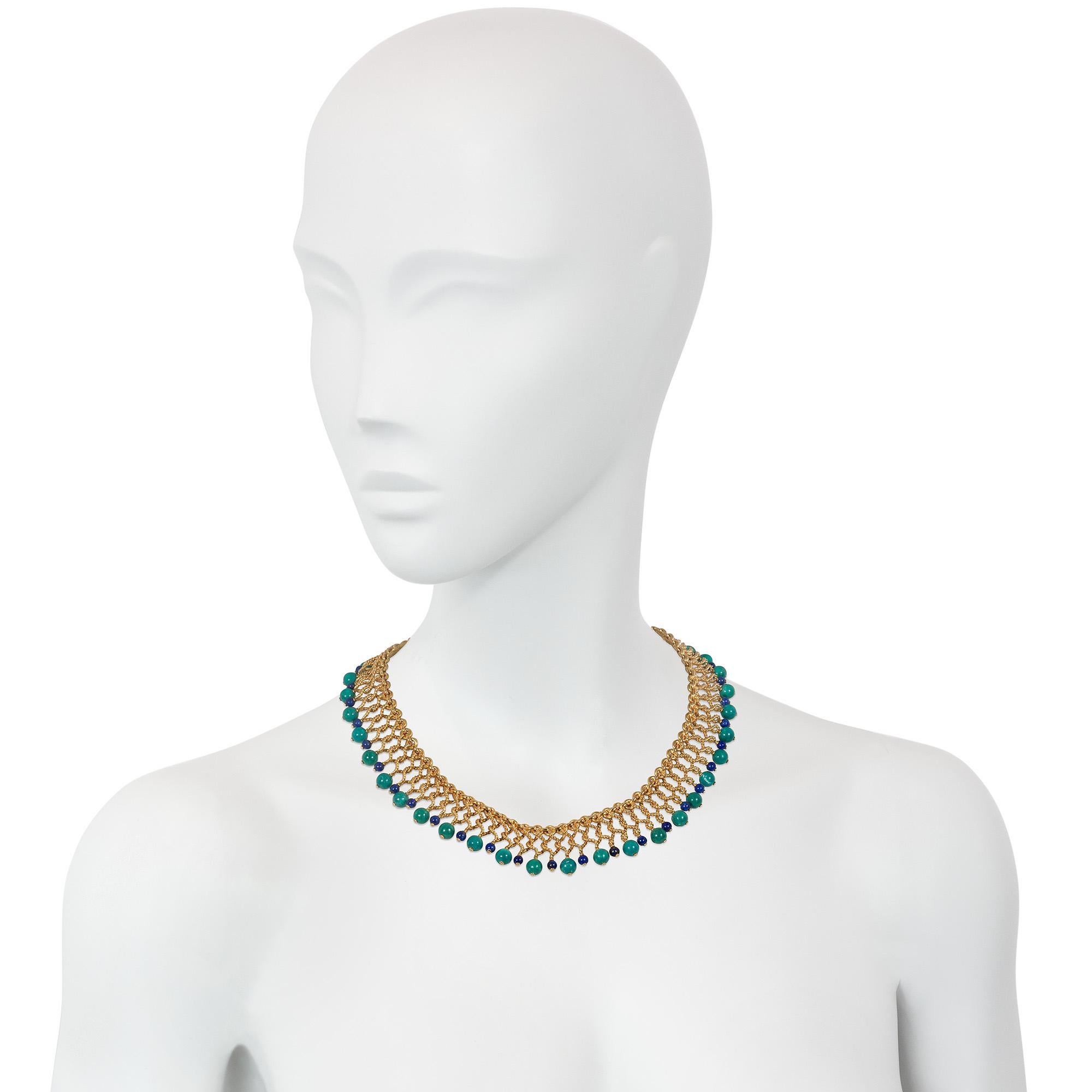 Bulgari 1950s Gold, Turquoise, and Lapis Bracelet; Matching Necklace Available For Sale 1