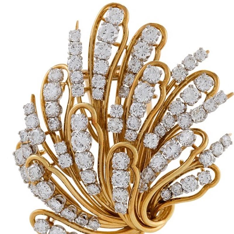Bulgari Blumenstrauß-Brosche aus Gold und Diamanten  (Brillantschliff) im Angebot