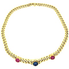 Bulgari 1970er Jahre Rubin-Saphir-Diamant-Gliederhalskette