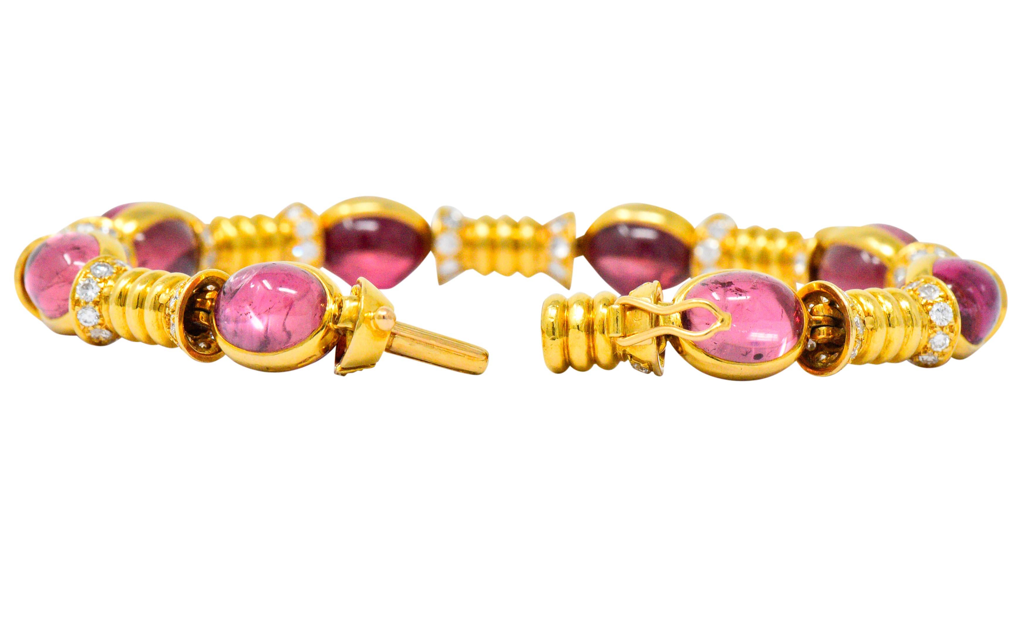 Retro Bulgari 1970s 3.40 Carat Diamond Pink Tourmaline 18 Karat Gold Bracelet