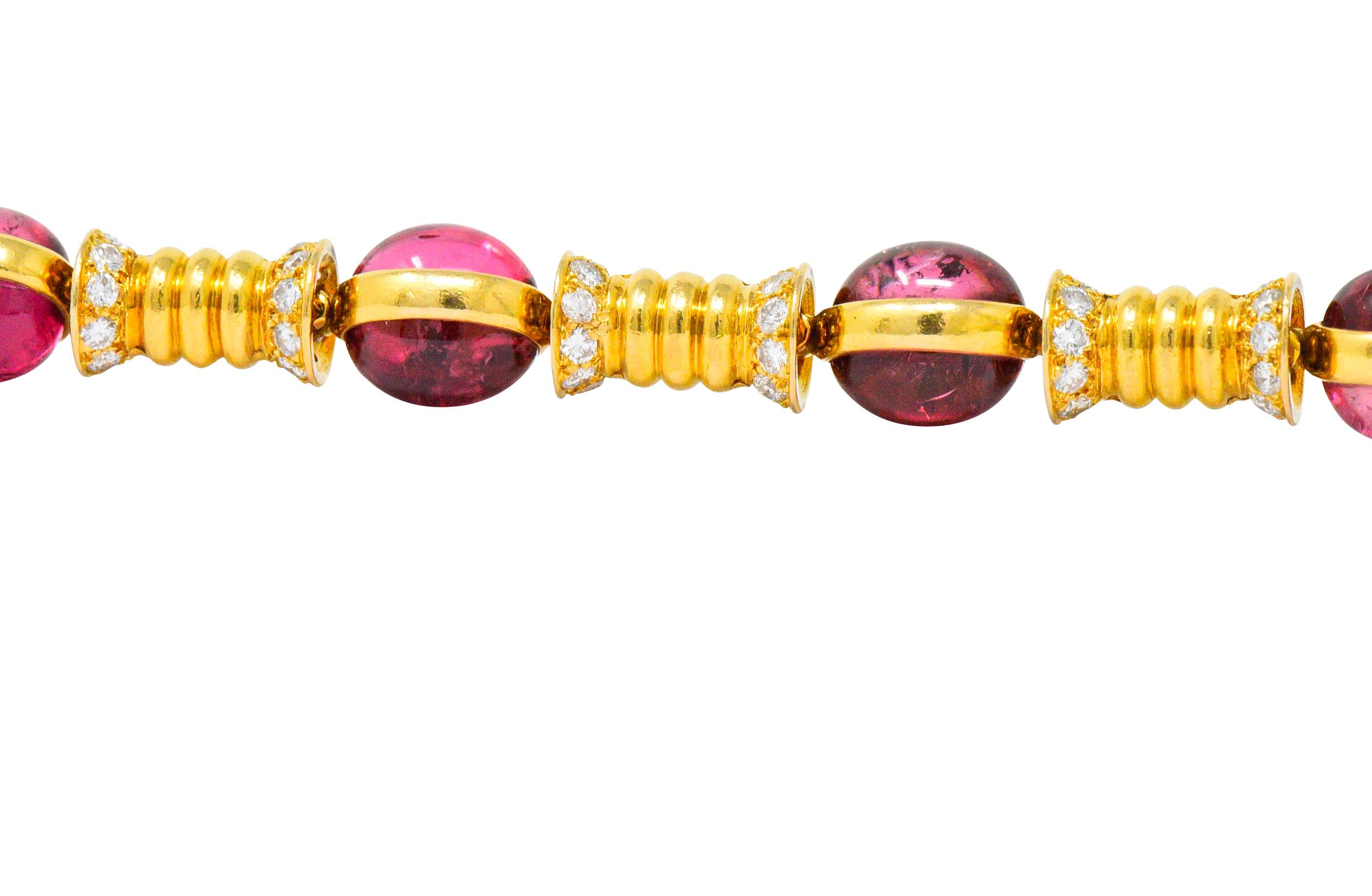 Bulgari 1970s 3.40 Carat Diamond Pink Tourmaline 18 Karat Gold Bracelet In Excellent Condition In Philadelphia, PA