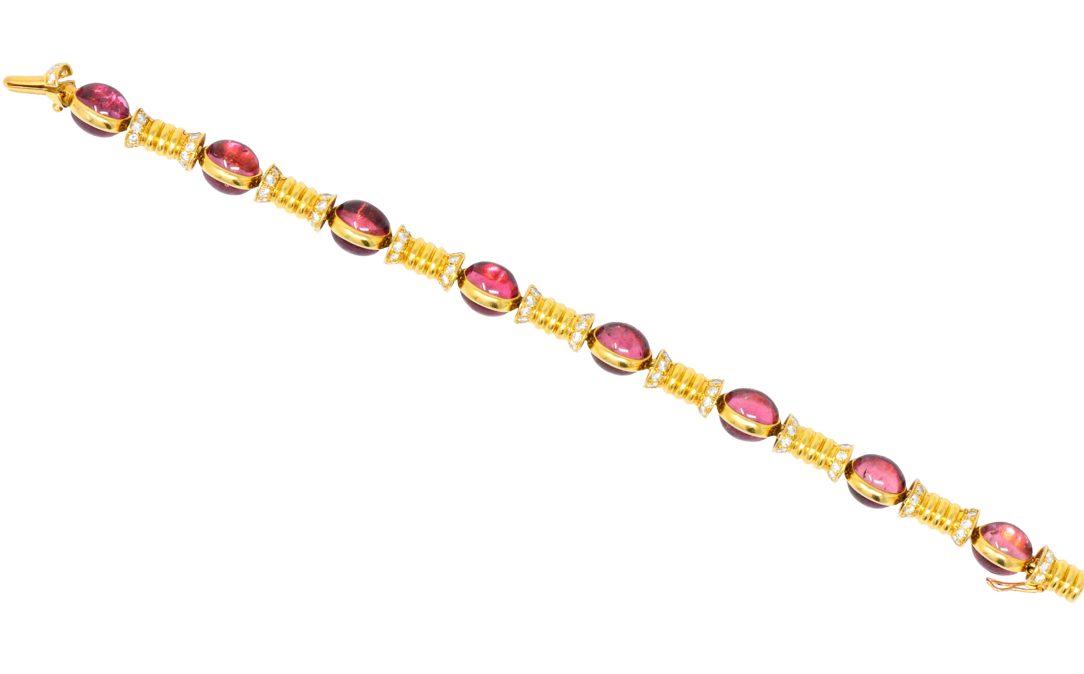 Women's or Men's Bulgari 1970s 3.40 Carat Diamond Pink Tourmaline 18 Karat Gold Bracelet