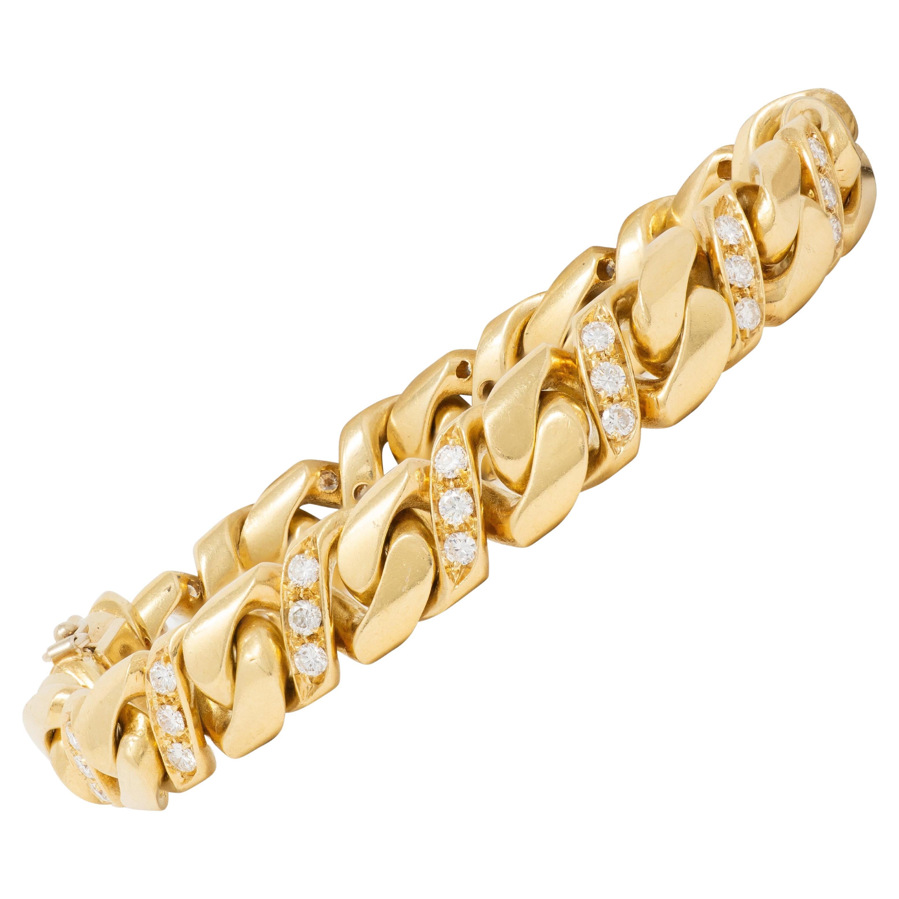 Bulgari 1970
s Diamond 18 Karat Gelbgold Vintage Fancy Curb Link-Armband im Angebot