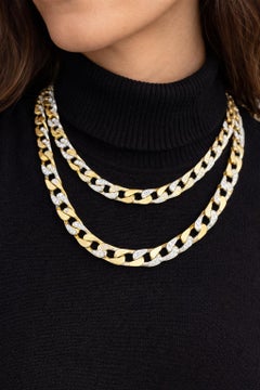 Bulgari 1970s Diamond Curb-Link Sautoir Necklace in Two-Tone Gold