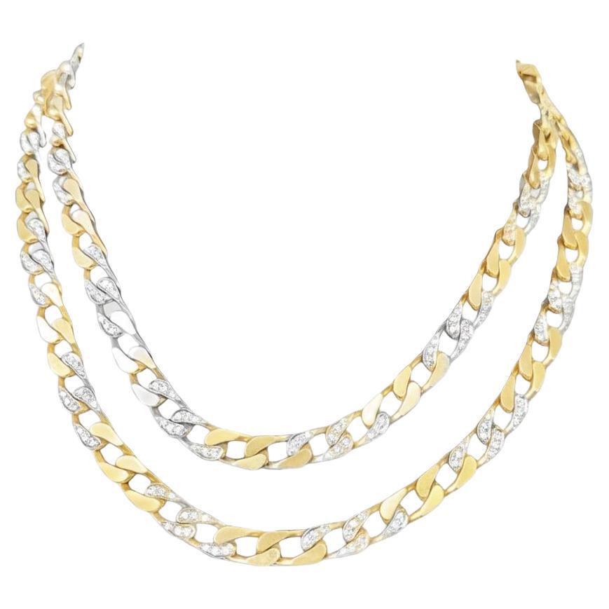 Bulgari 1970s Diamond Curb-Link Sautoir Necklace in Two-Tone Gold