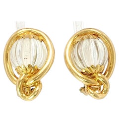 Bulgari 1970s Earrings Carved Rock Crystal 18K Yellow Gold Clip-Ons