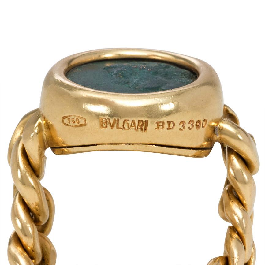 Classical Greek Bulgari 1970s Flexible Gold Ring Set with an Ancient Greek Coin Featuring Apollo