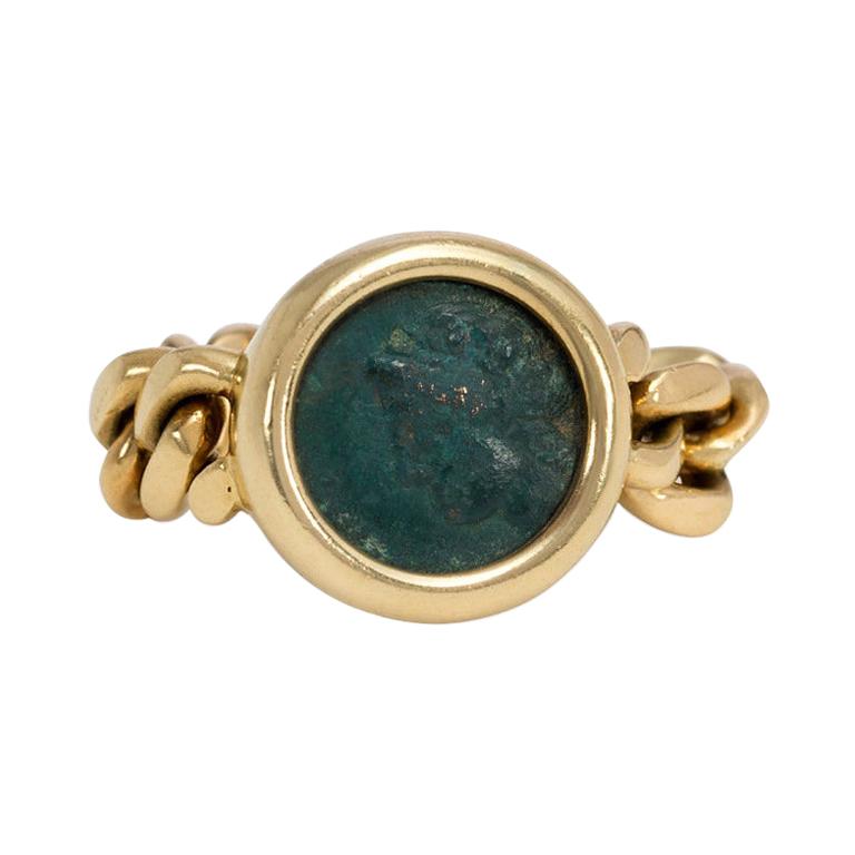 Bulgari 1970s Flexible Gold Ring Set with an Ancient Greek Coin Featuring Apollo