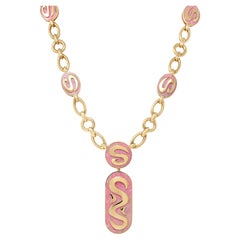 Bulgari 1970's Rhodochrosite 18 Karat Yellow Gold Vintage Station Necklace