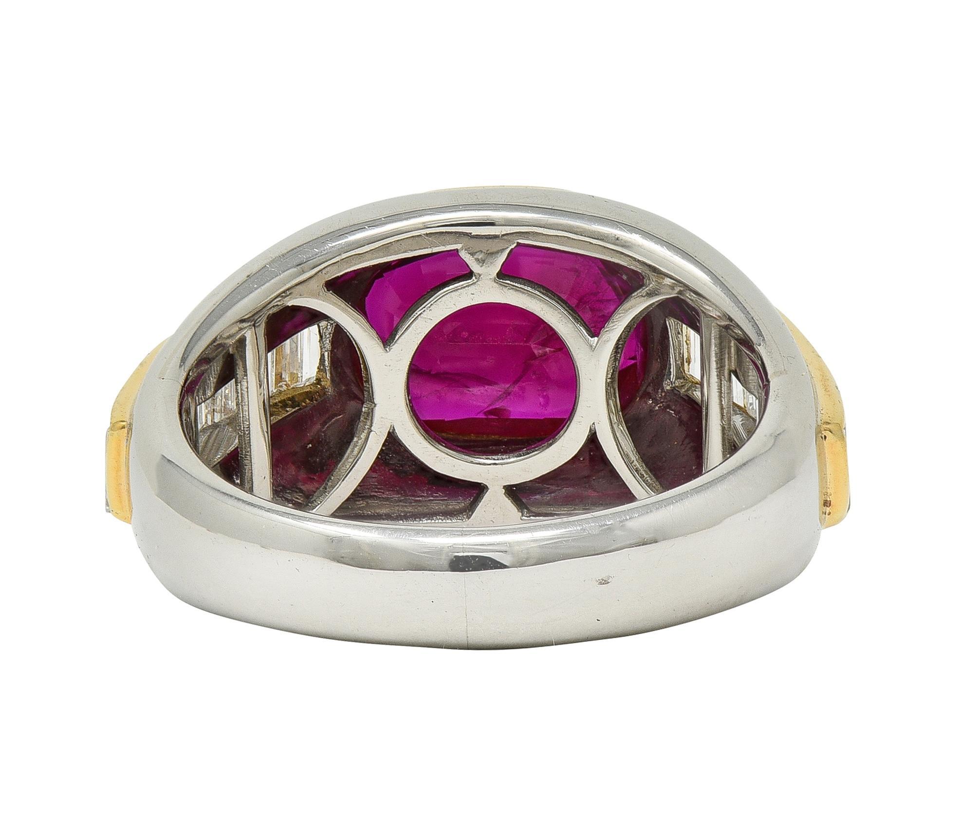 Bulgari 1970 Ruby Diamond Platinum 18 Karat Yellow Gold Vintage Bombé Ring Bon état - En vente à Philadelphia, PA
