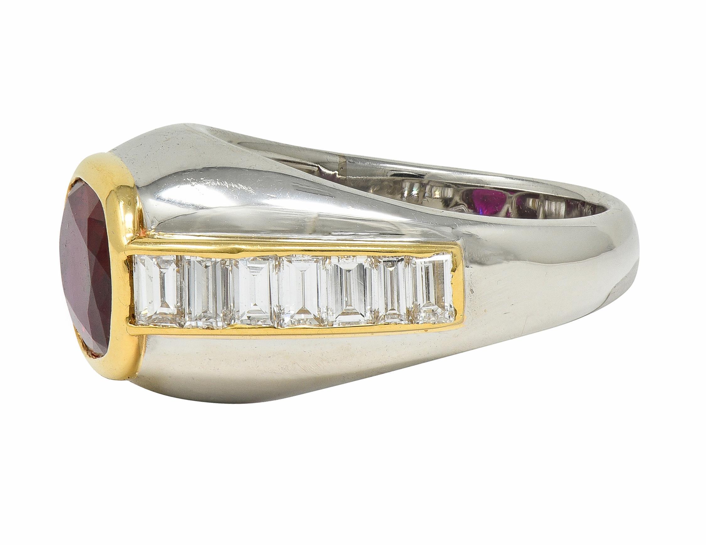 Bulgari 1970 Ruby Diamond Platinum 18 Karat Yellow Gold Vintage Bombé Ring Pour femmes en vente