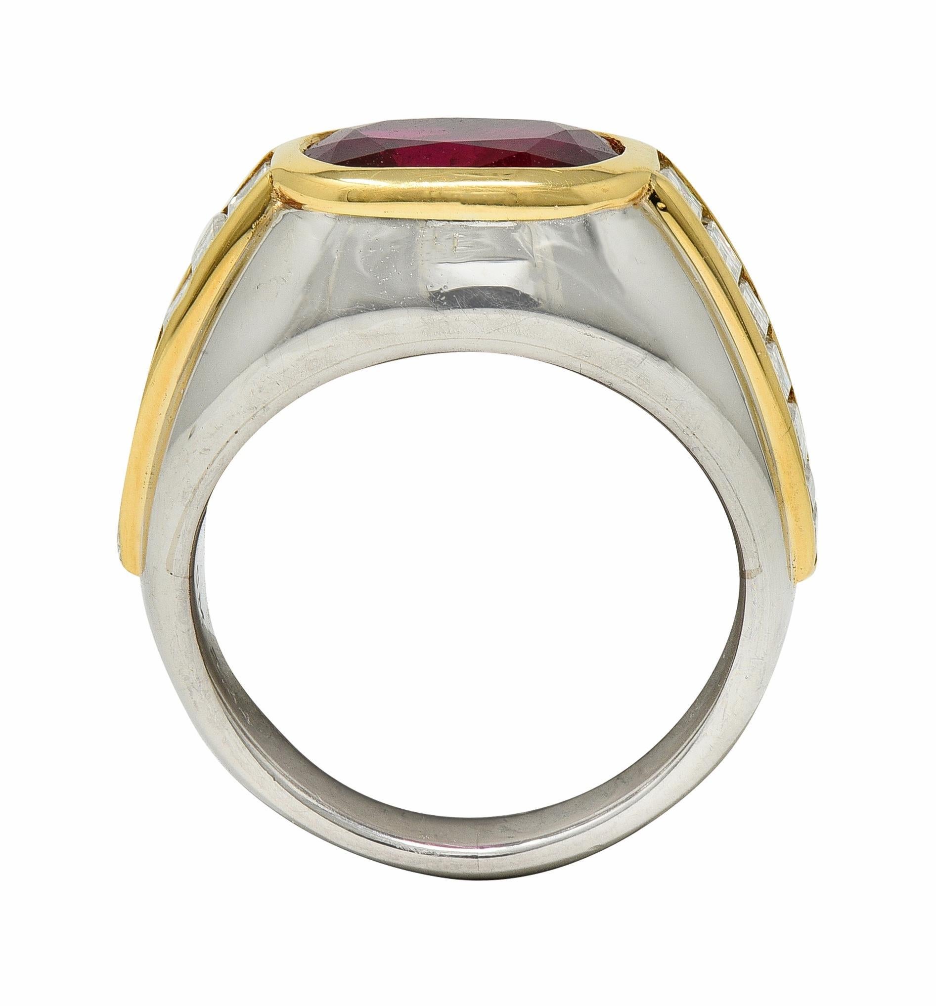 Bulgari 1970 Ruby Diamond Platinum 18 Karat Yellow Gold Vintage Bombé Ring en vente 3