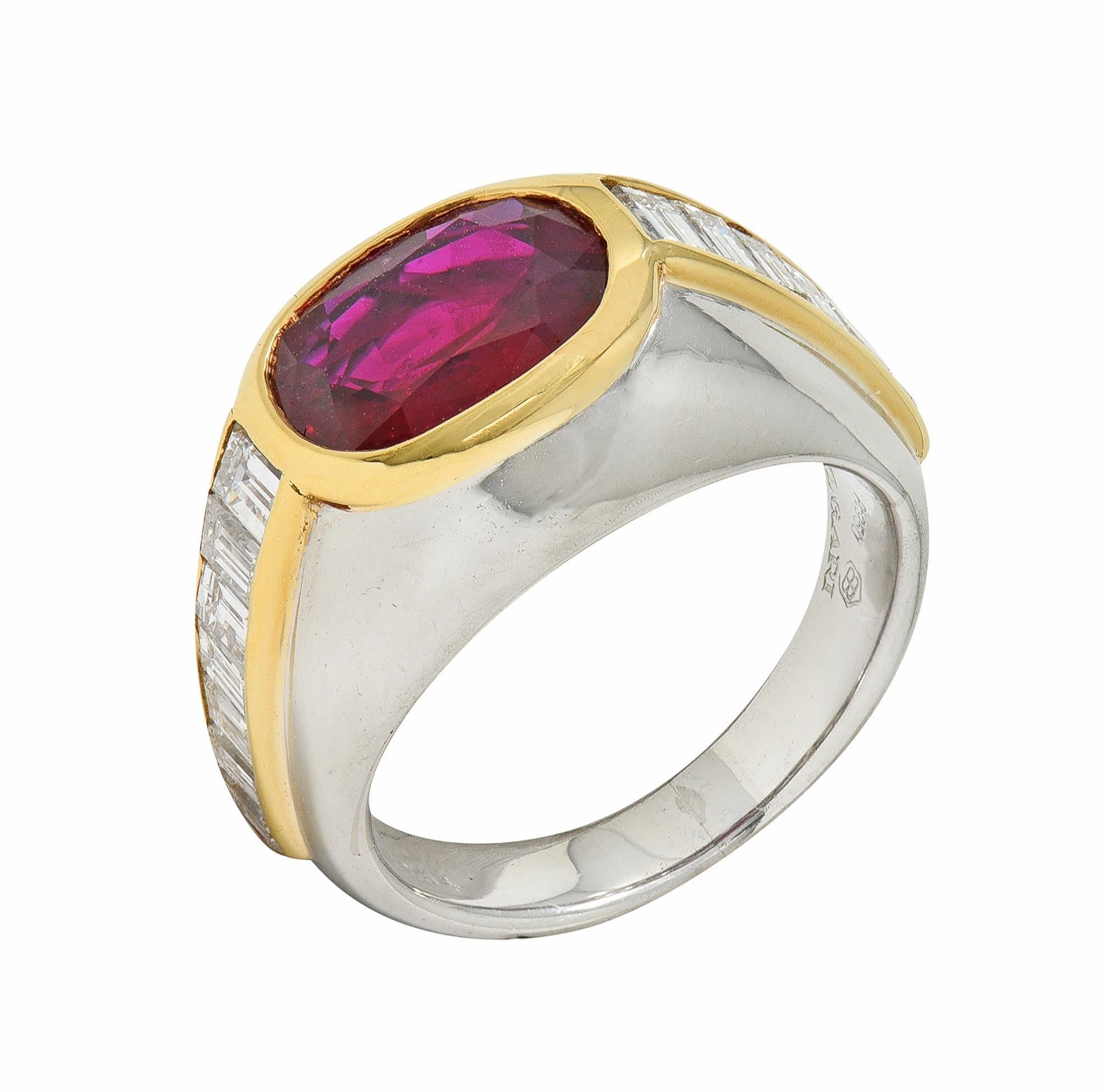 Bulgari 1970 Ruby Diamond Platinum 18 Karat Yellow Gold Vintage Bombé Ring en vente 4
