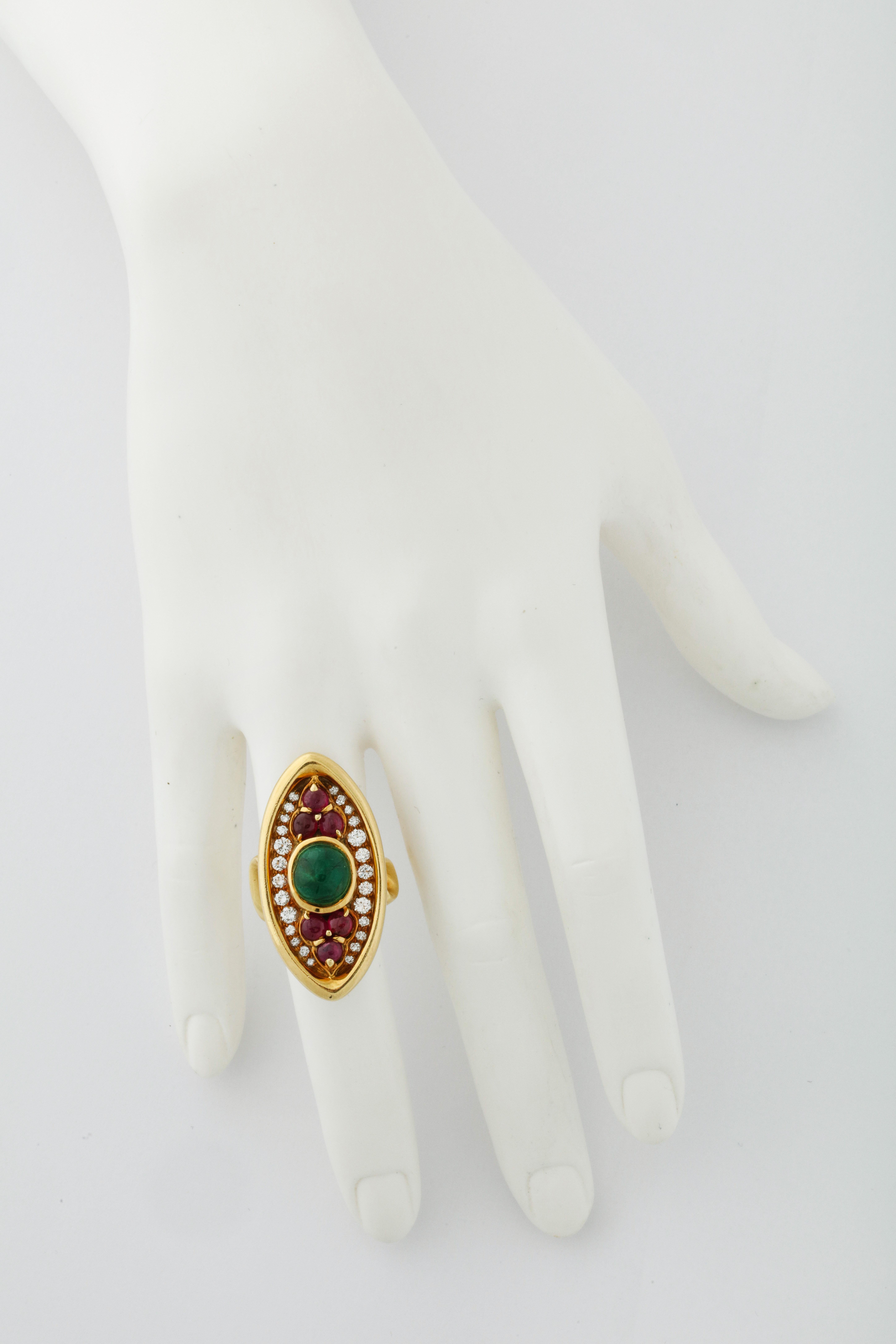 Bulgari 1970s Ruby Emerald Diamond Cocktail Ring In Excellent Condition In Bal Harbour, FL