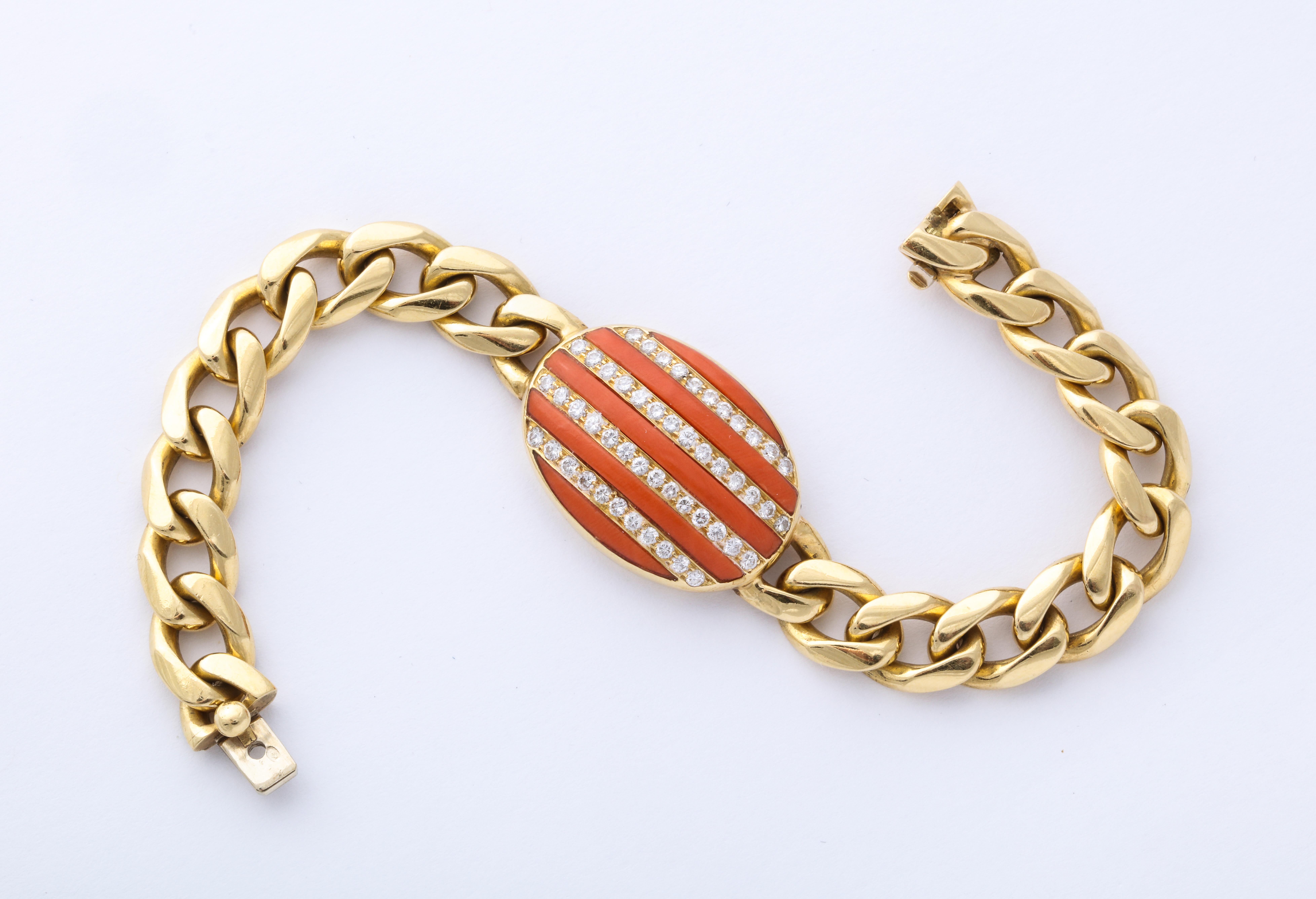 Bulgari 1970s Star Spangled Banner Collection Coral Diamond Gold Bracelet In Good Condition In Bal Harbour, FL