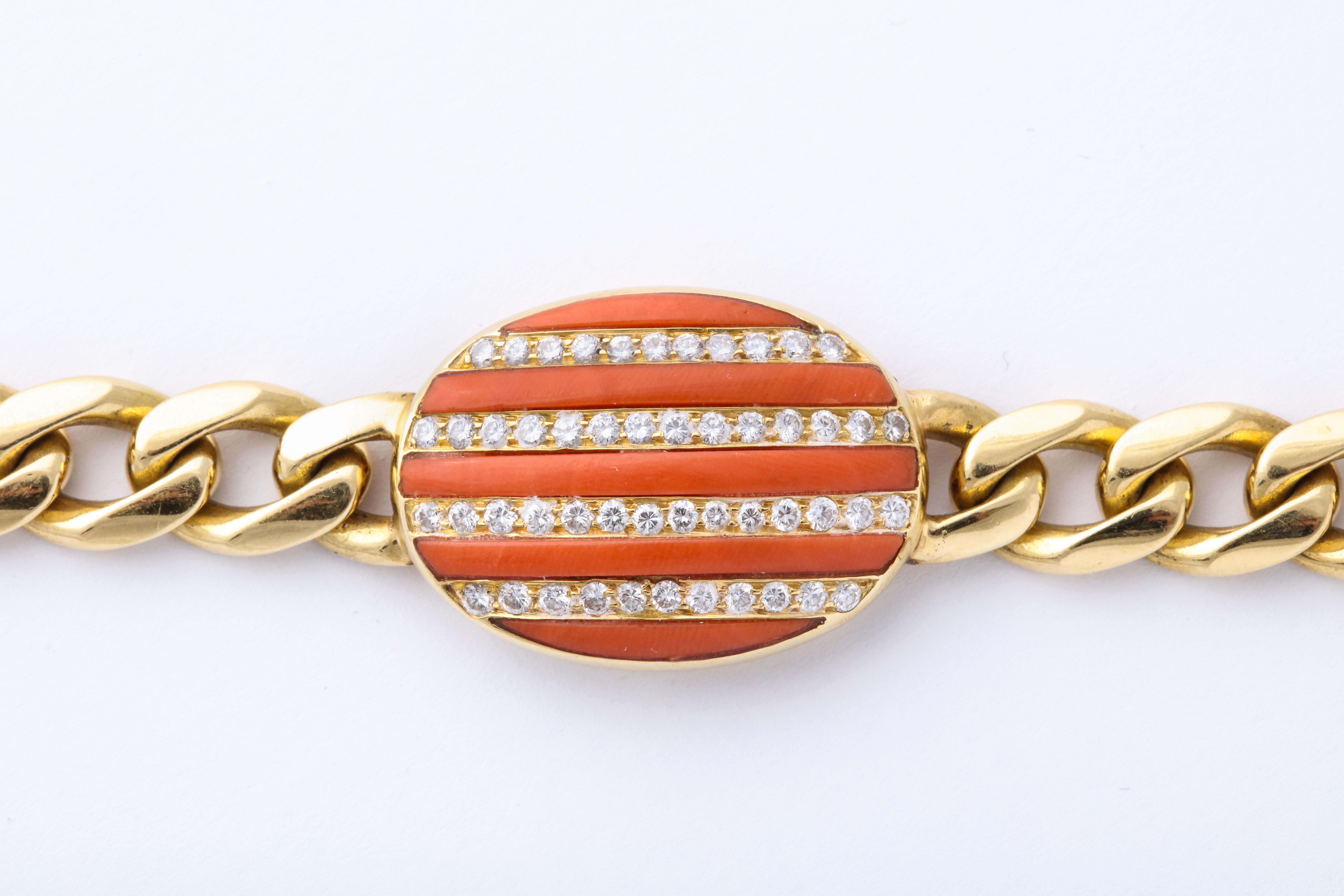 Women's or Men's Bulgari 1970s Star Spangled Banner Collection Coral Diamond Gold Bracelet