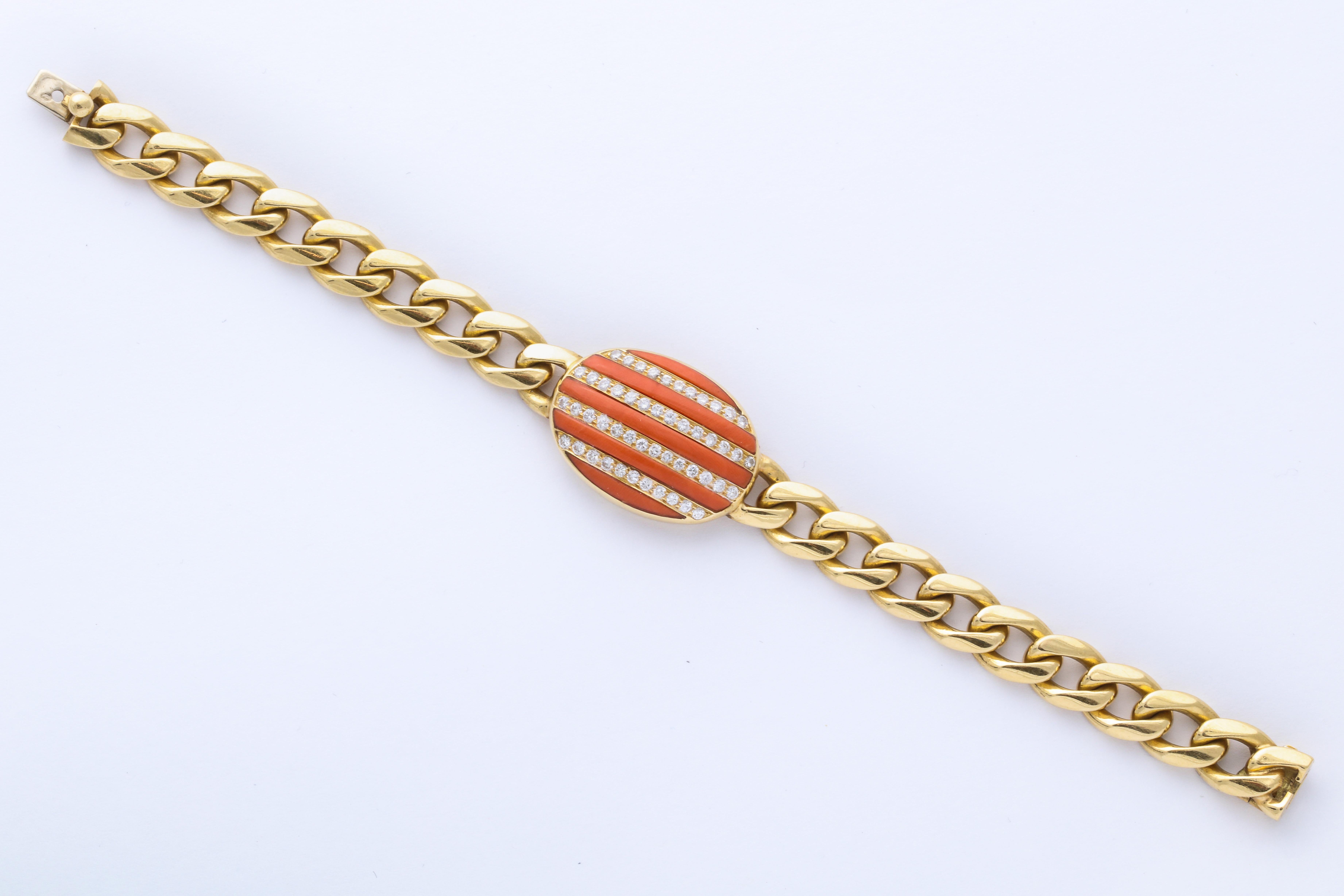 Bulgari 1970er Star Spangled Banner Kollektion Koralle Diamant Gold Armband 1