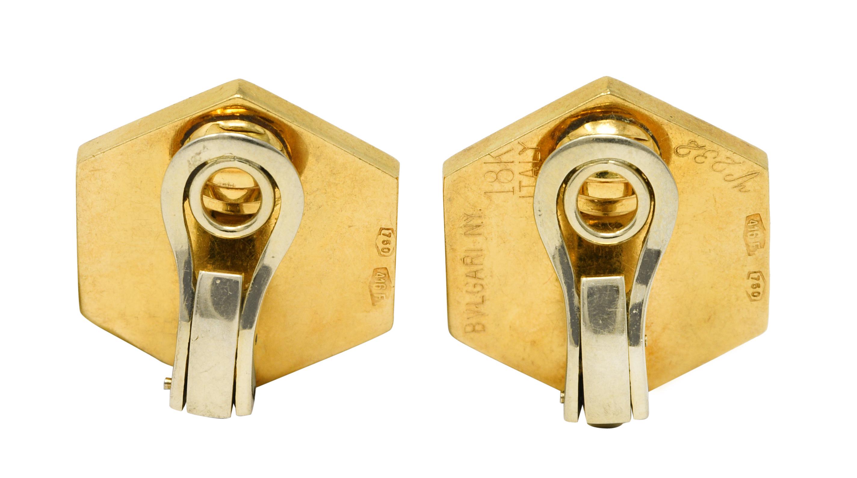 Contemporaneo Bulgari 1970's Tiger's Eye Mother-Of-Pearl 18 Karat Yellow Gold Inlay Earrings