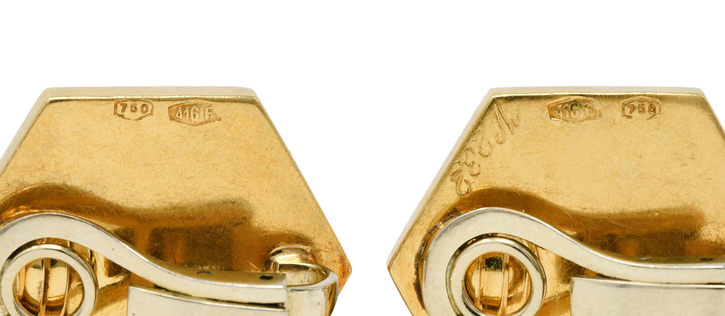 Bulgari 1970's Tiger's Eye Mother-Of-Pearl 18 Karat Yellow Gold Inlay Earrings 1