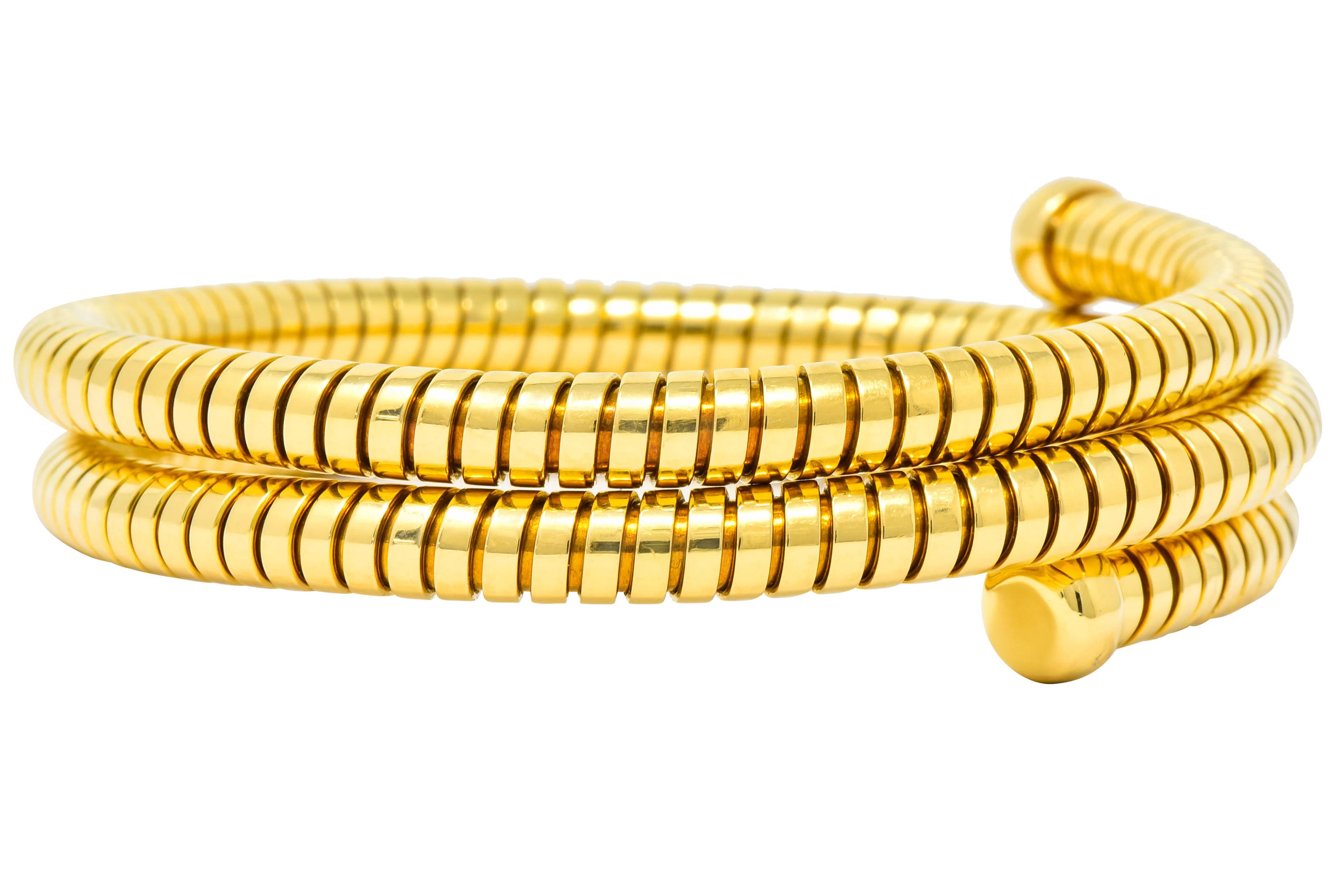 Contemporary Bulgari 1980 18 Karat Yellow Gold Tubogas Wrap Style Bangle Bracelet