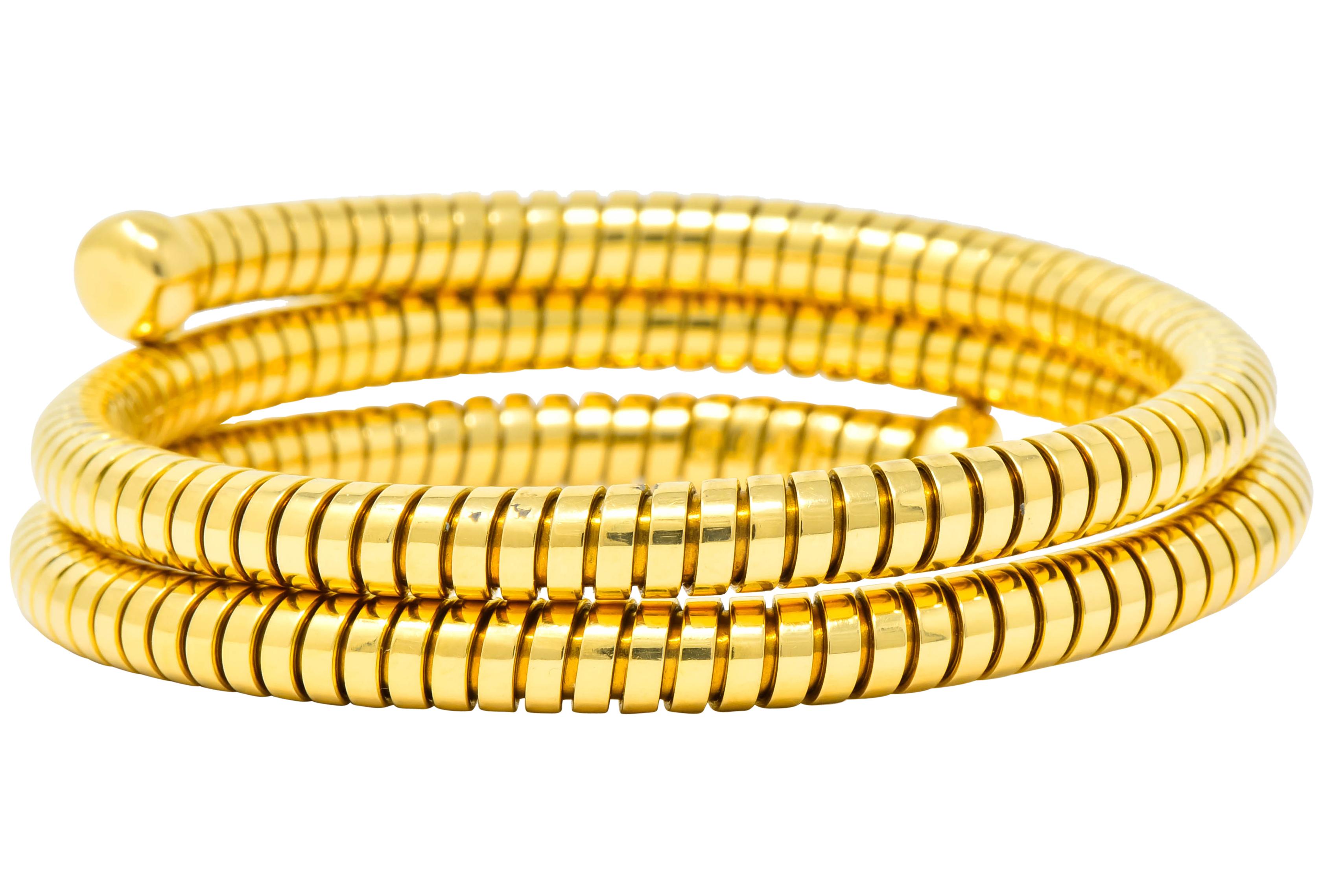 Bulgari 1980 18 Karat Yellow Gold Tubogas Wrap Style Bangle Bracelet In Excellent Condition In Philadelphia, PA