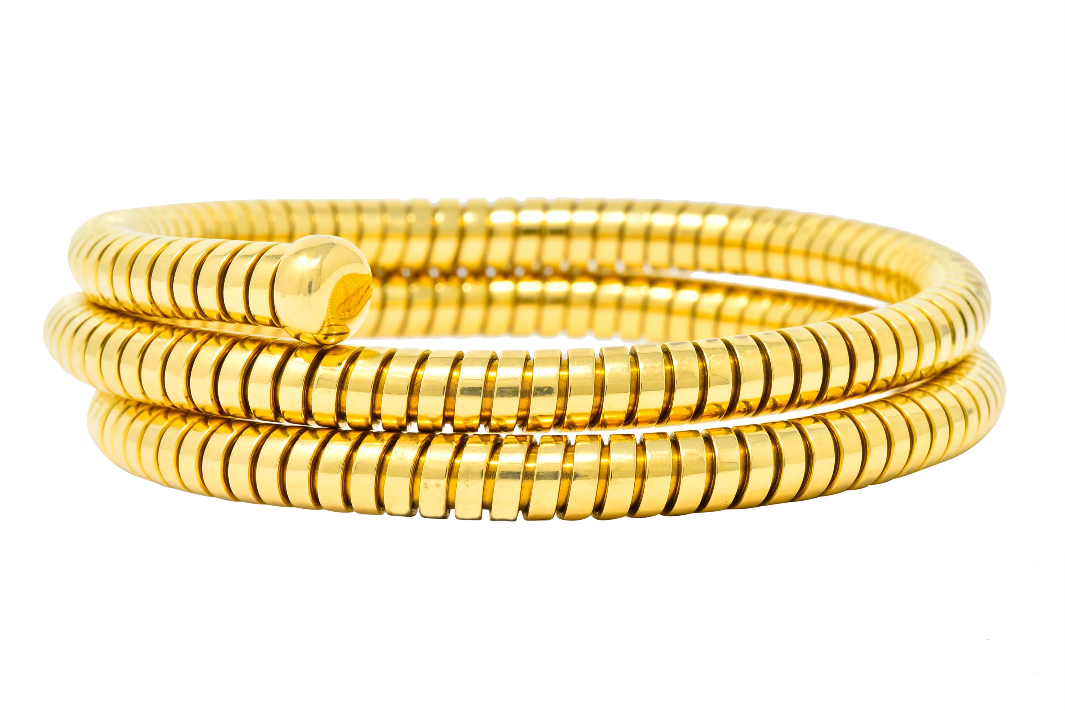 Women's or Men's Bulgari 1980 18 Karat Yellow Gold Tubogas Wrap Style Bangle Bracelet