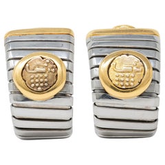 Bulgari 1980 Ancient Indian Coin 18K Gold Steel Vintage Tubogas Monete Earrings