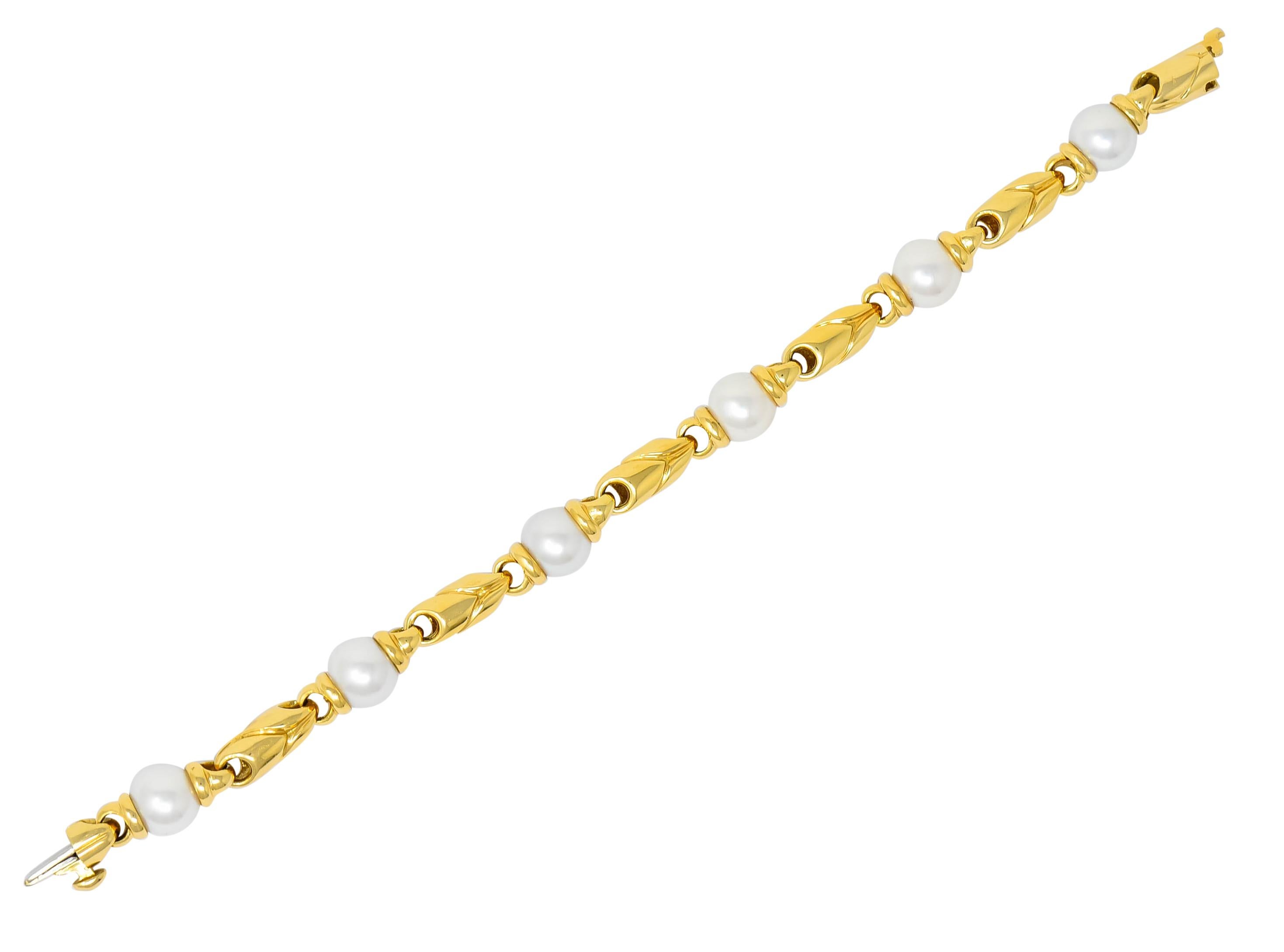 Bulgari 1980 Cultured Pearl 18 Karat Gold Link Bracelet 1