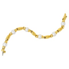 Bulgari 1980 Cultured Pearl 18 Karat Gold Link Bracelet
