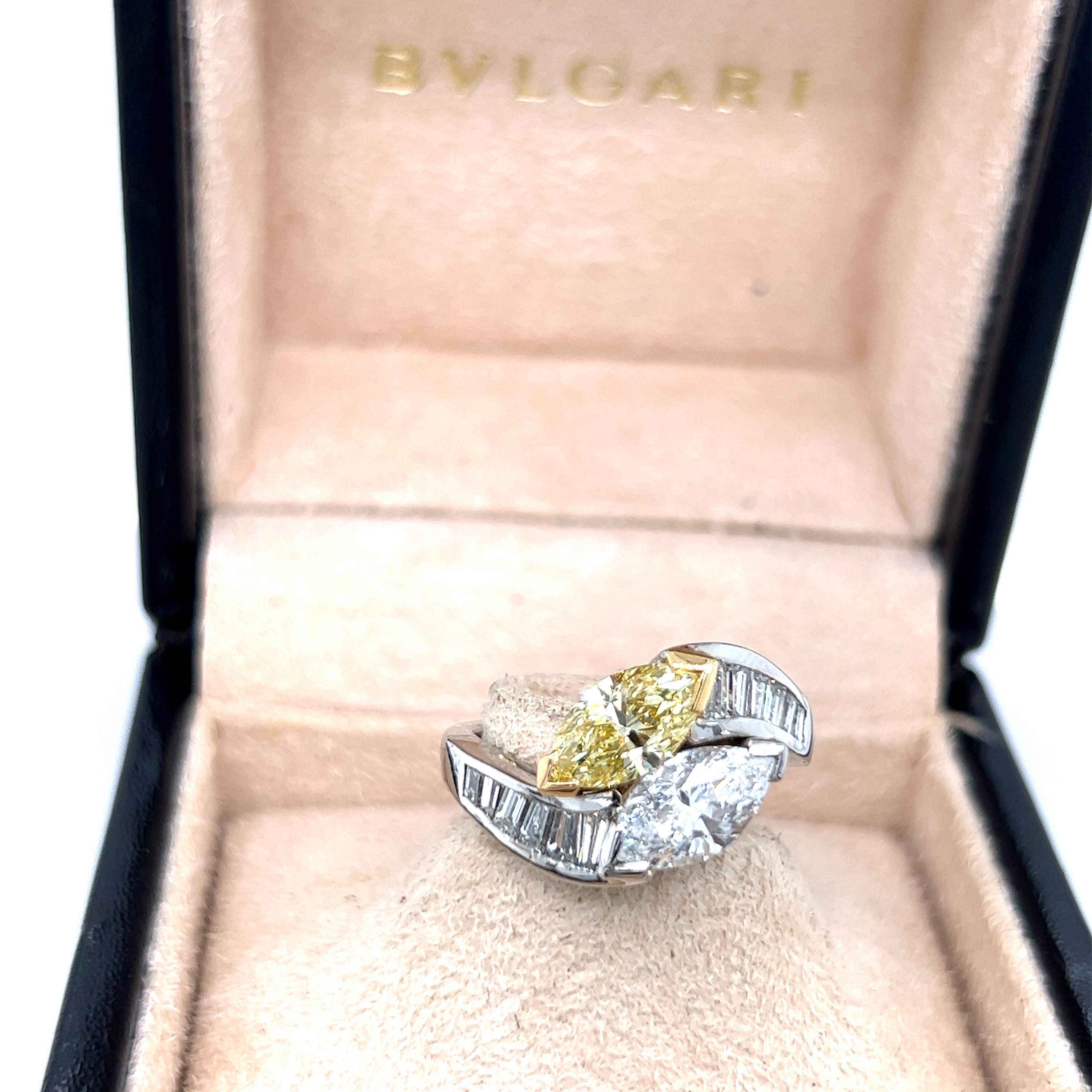 Bulgari 1980 GIA Certified White Yellow Marquise Diamond Toi Et Moi Ring 4