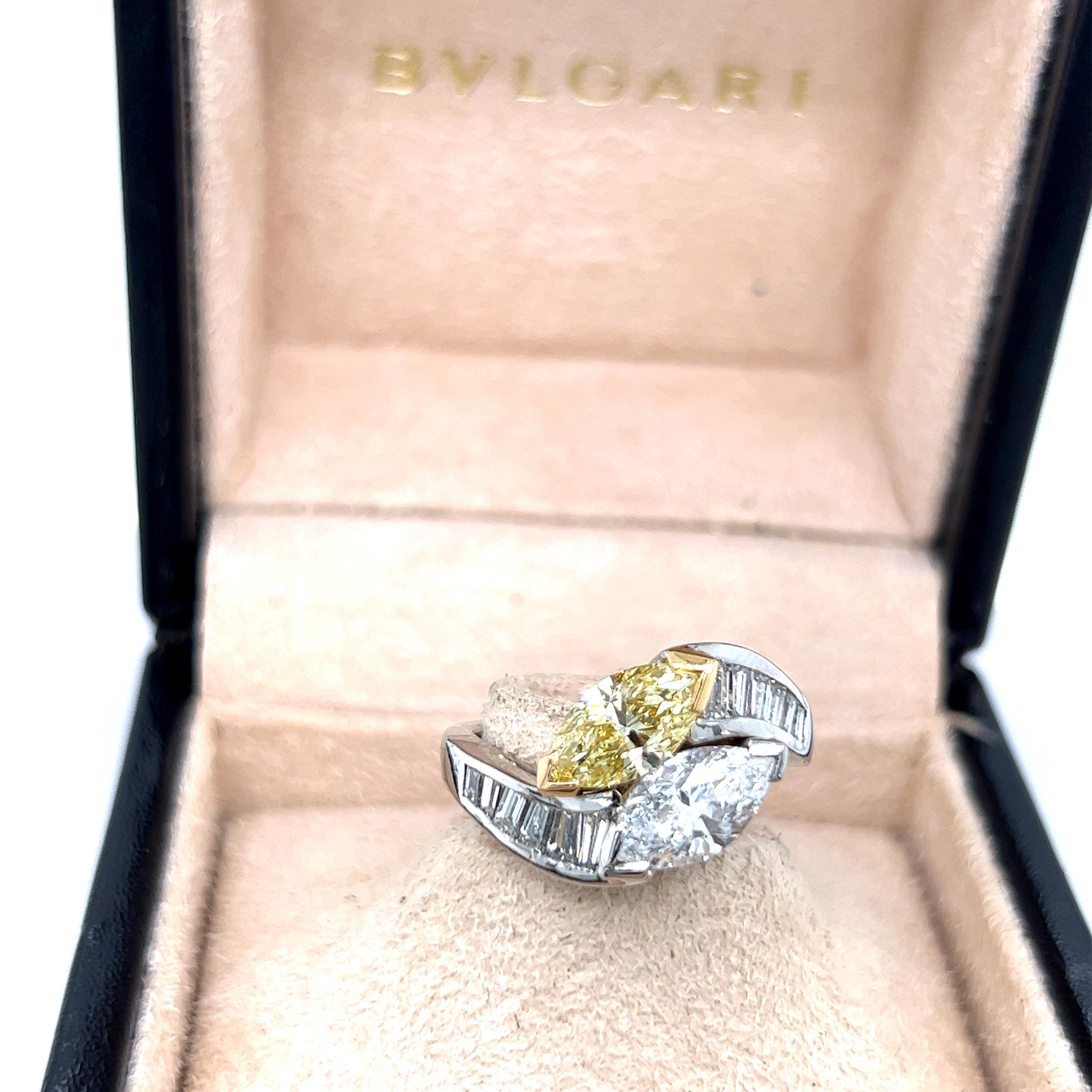 Bulgari 1980 GIA Certified White Yellow Marquise Diamond Toi Et Moi Ring 3