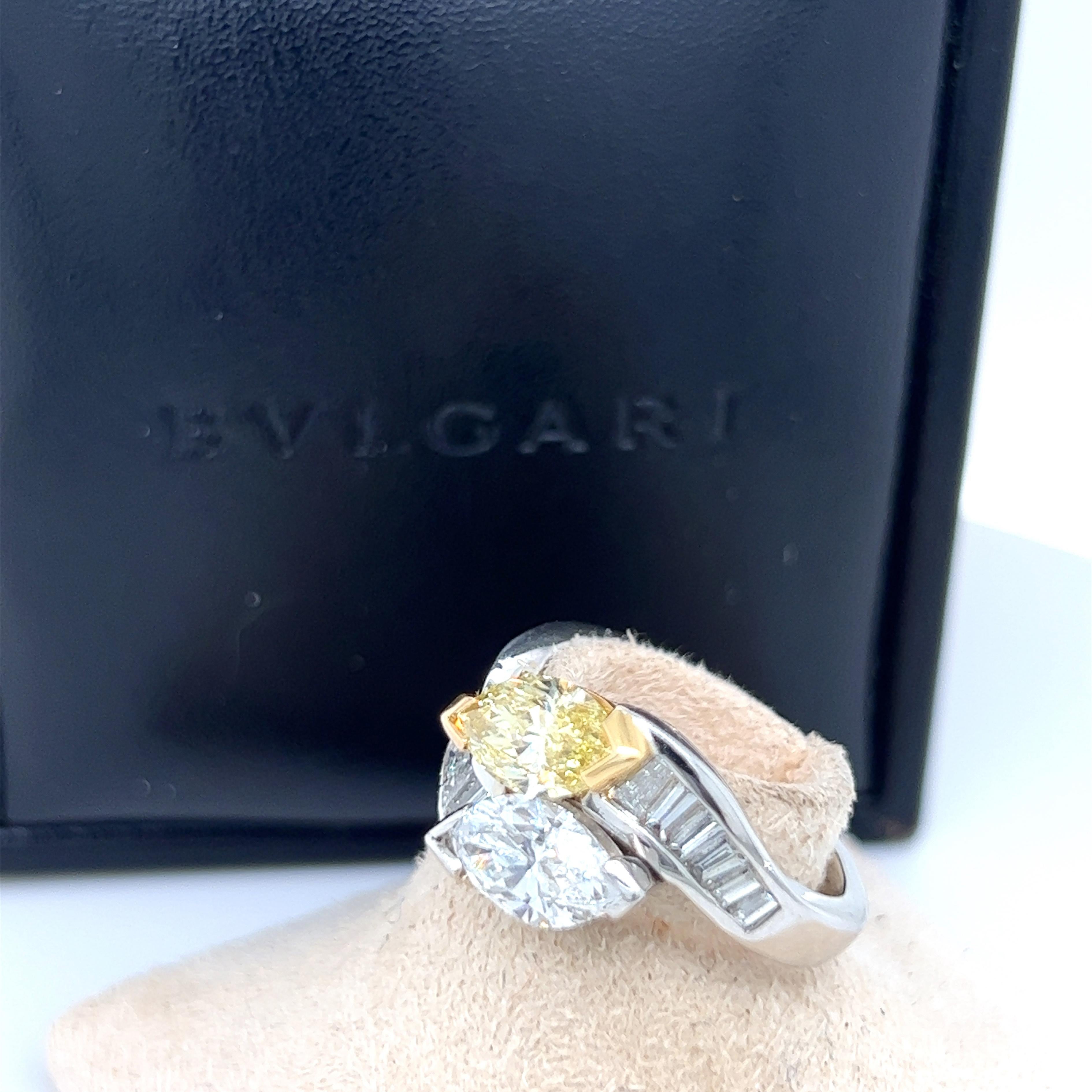 Bulgari 1980 GIA Certified White Yellow Marquise Diamond Toi Et Moi Ring 9
