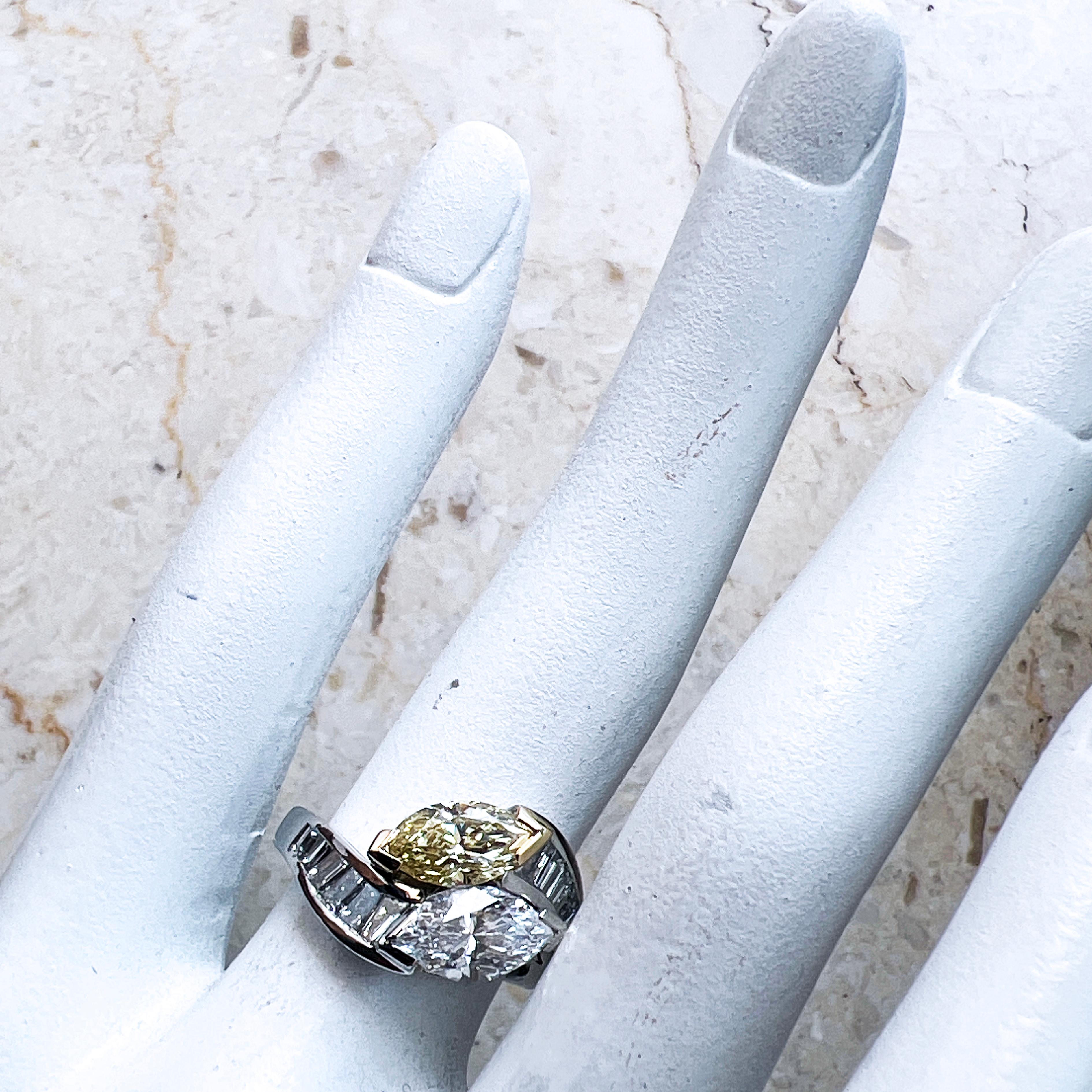 Bulgari 1980 GIA Certified White Yellow Marquise Diamond Toi Et Moi Ring 9