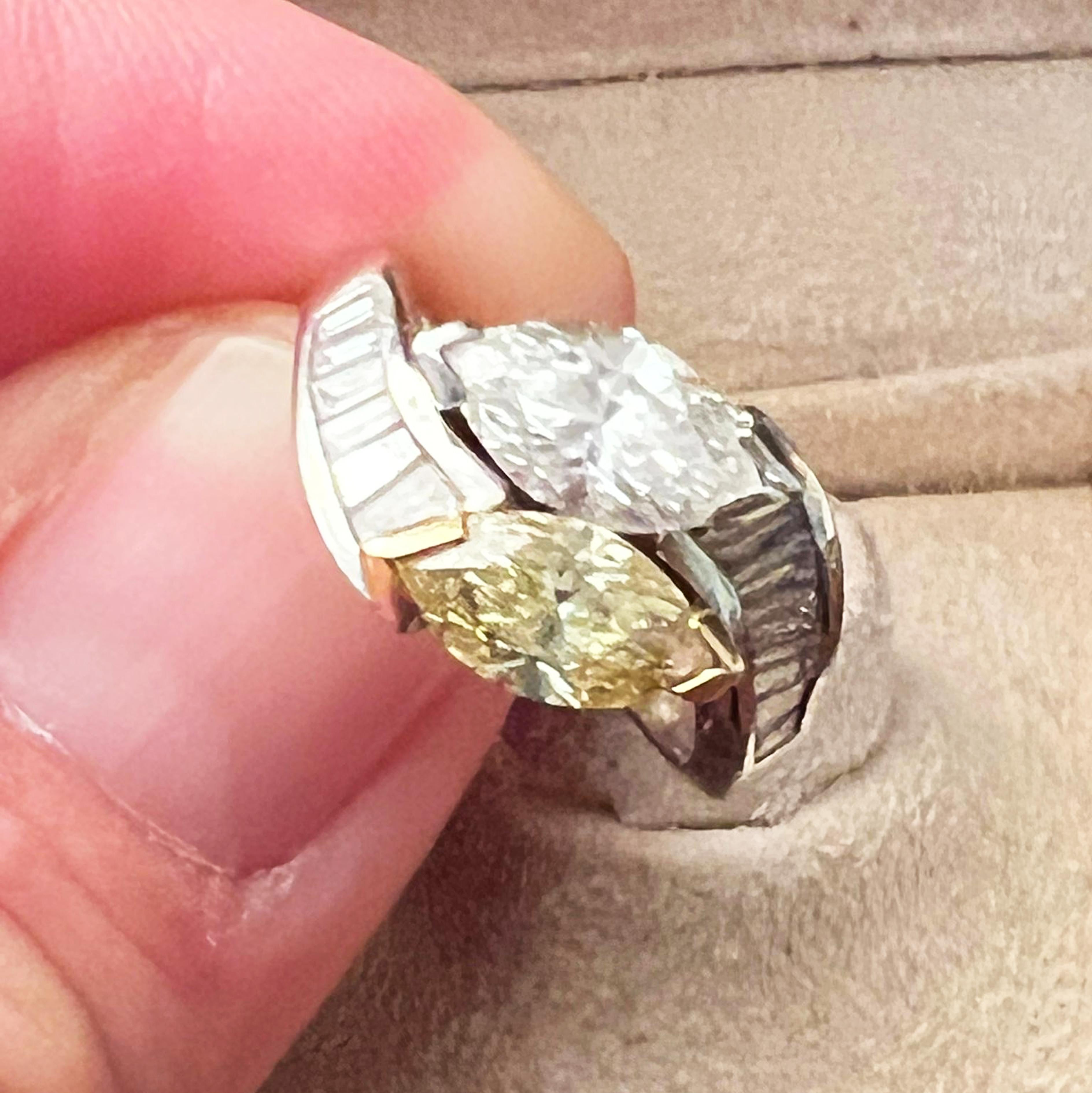 Marquise Cut Bulgari 1980 GIA Certified White Yellow Marquise Diamond Toi Et Moi Ring