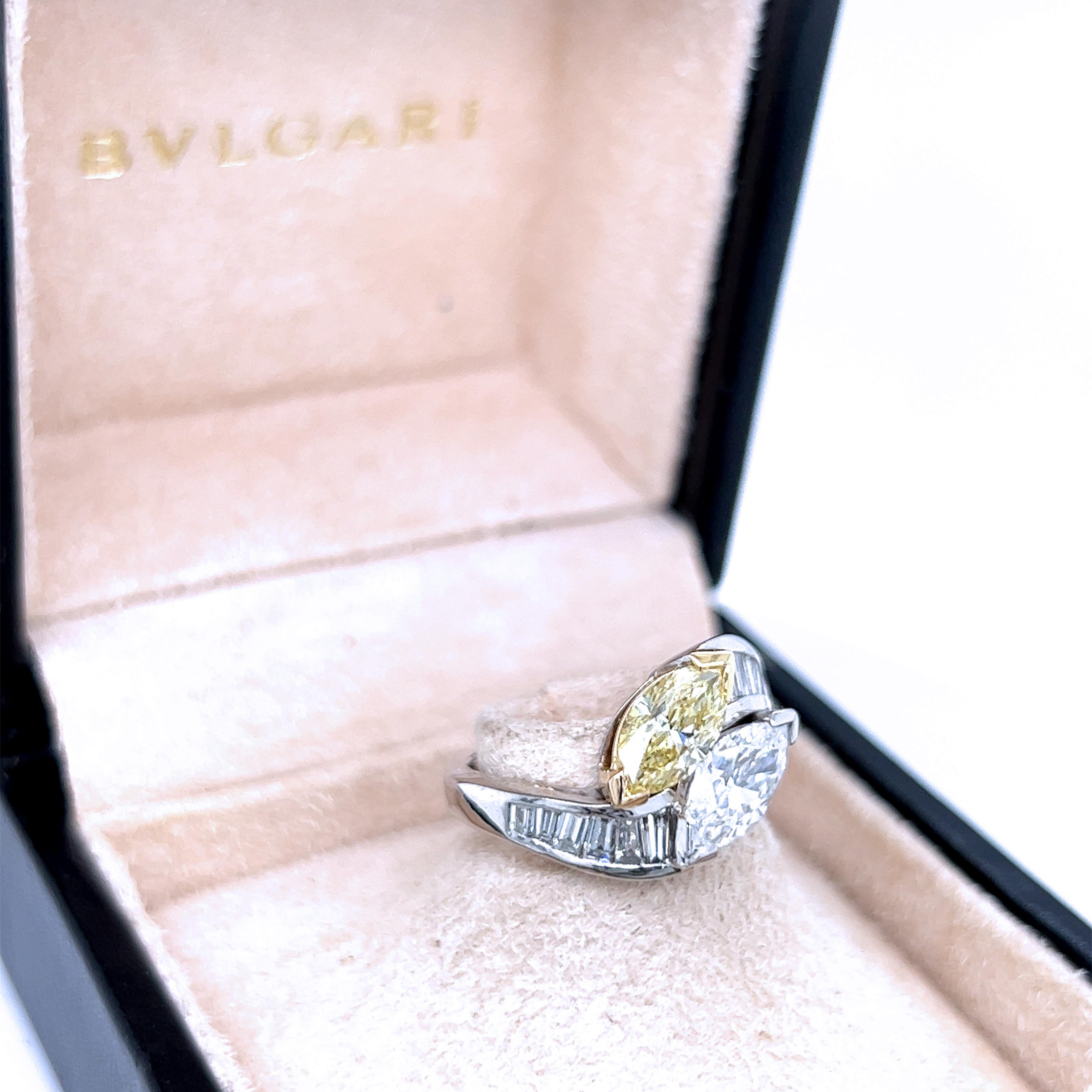 Bulgari 1980 GIA Certified White Yellow Marquise Diamond Toi Et Moi Ring 7