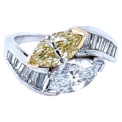 Bulgari 1980 GIA Certified White Yellow Marquise Diamond Toi Et Moi Ring