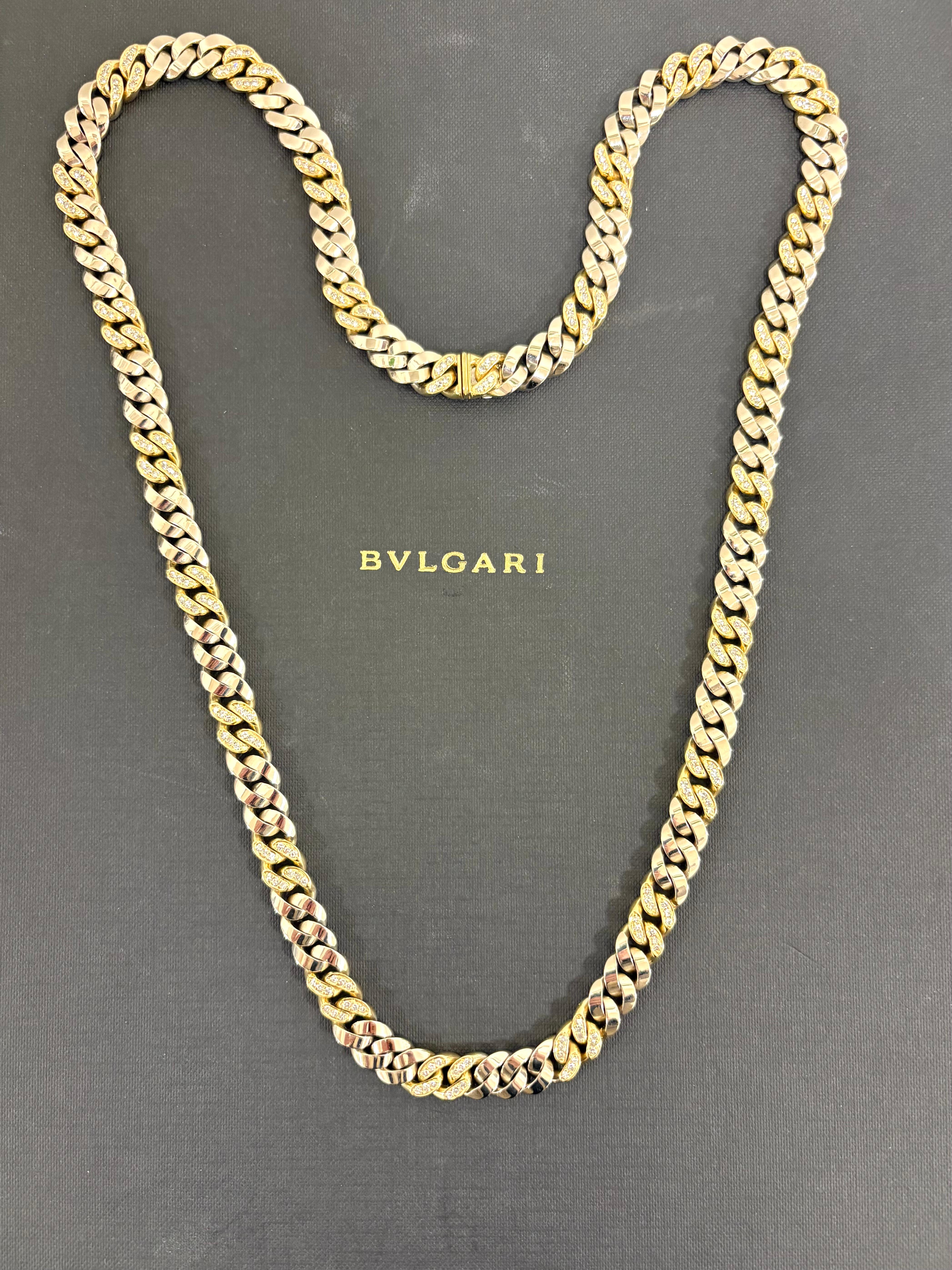 Women's or Men's Bulgari 1980 Groumette Diamonds 18 Kt. Gold Long Necklace For Sale