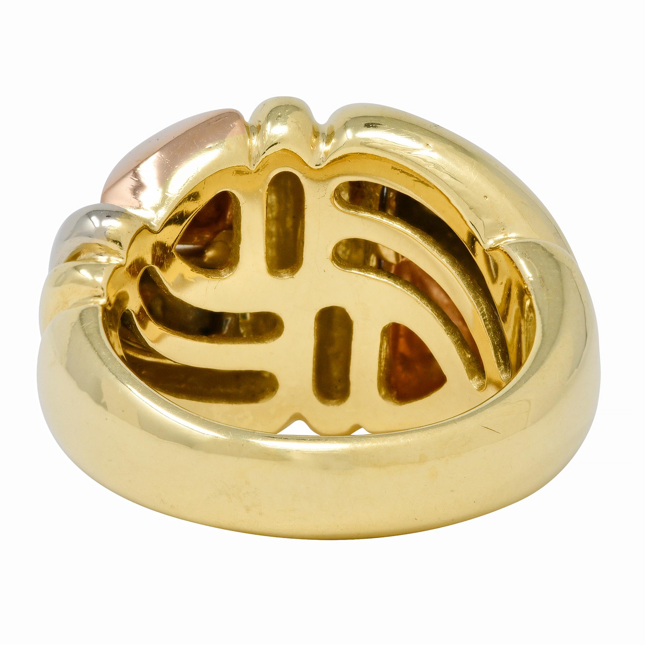 Women's or Men's Bulgari 1980's 18 Karat Tri-Colored Gold Geometric Faceted Vintage Dome Ring