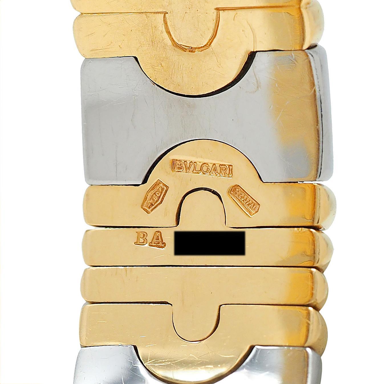 Bracelet manchette Bulgari 1980 en or jaune 18 carats et acier Parentesi en vente 2