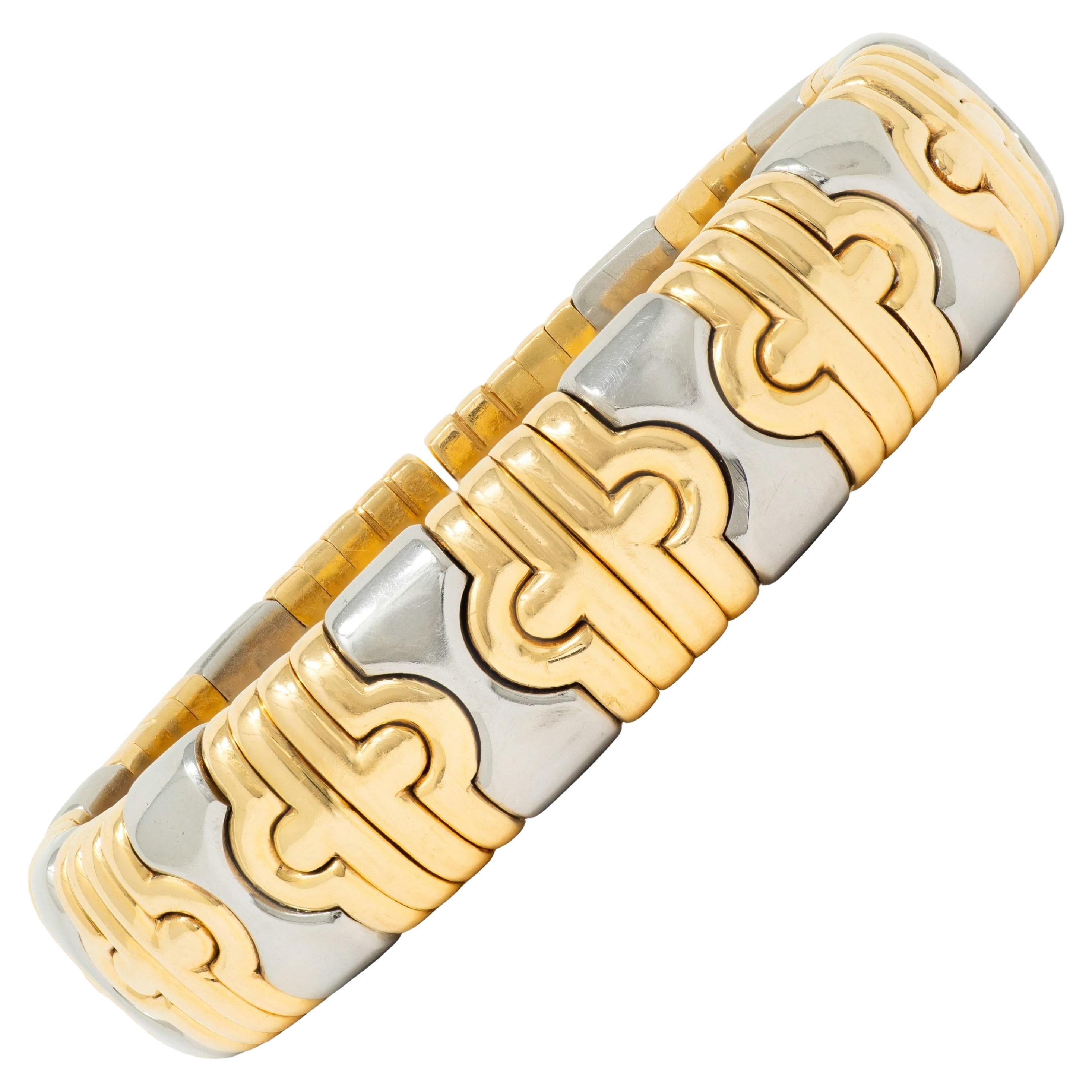 Bulgari 1980
s 18 Karat Yellow Gold Steel Parentesi Cuff Bracelet For Sale