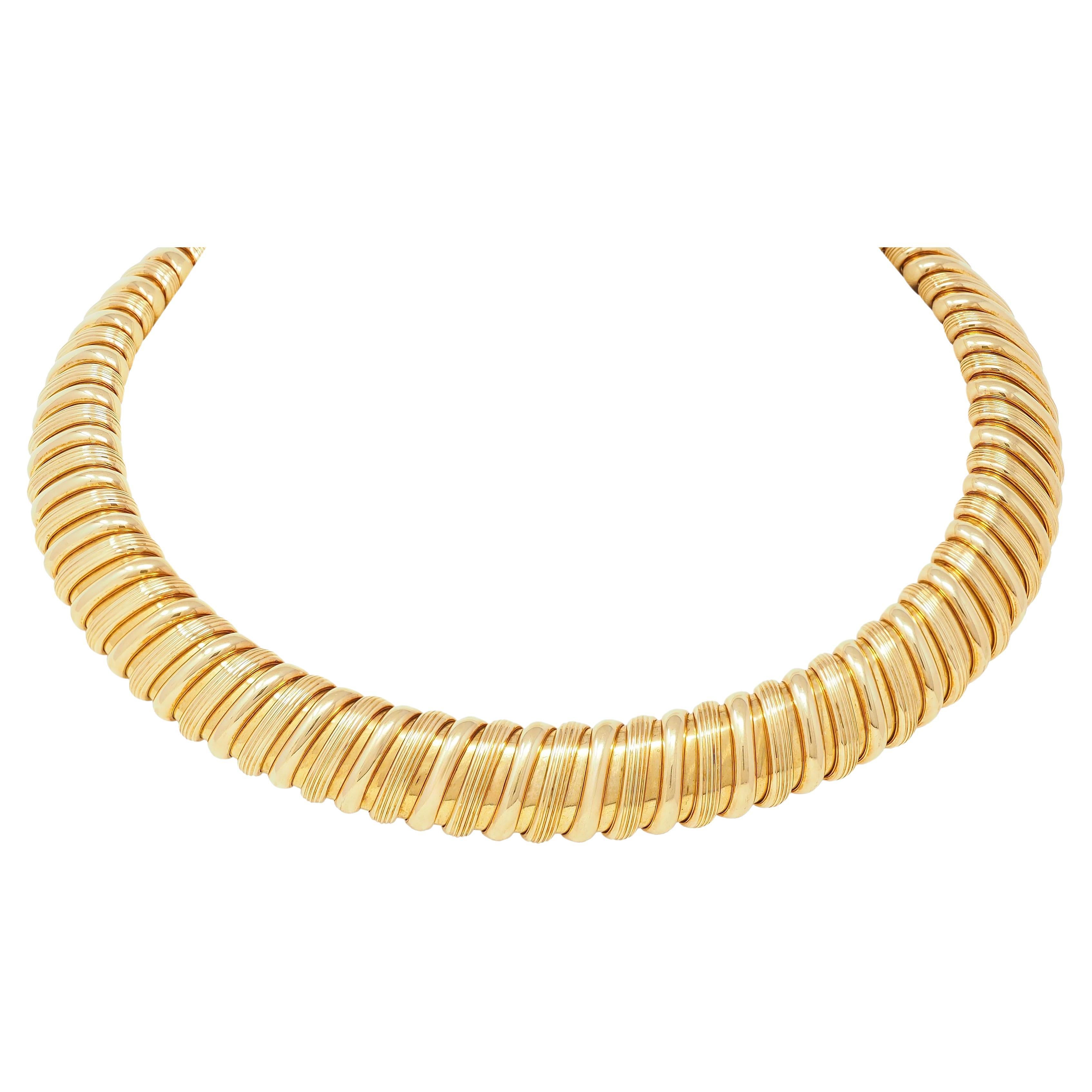 Bulgari 1980's 18 Karat Yellow Gold Twisting Tubogas Vintage Collar Necklace