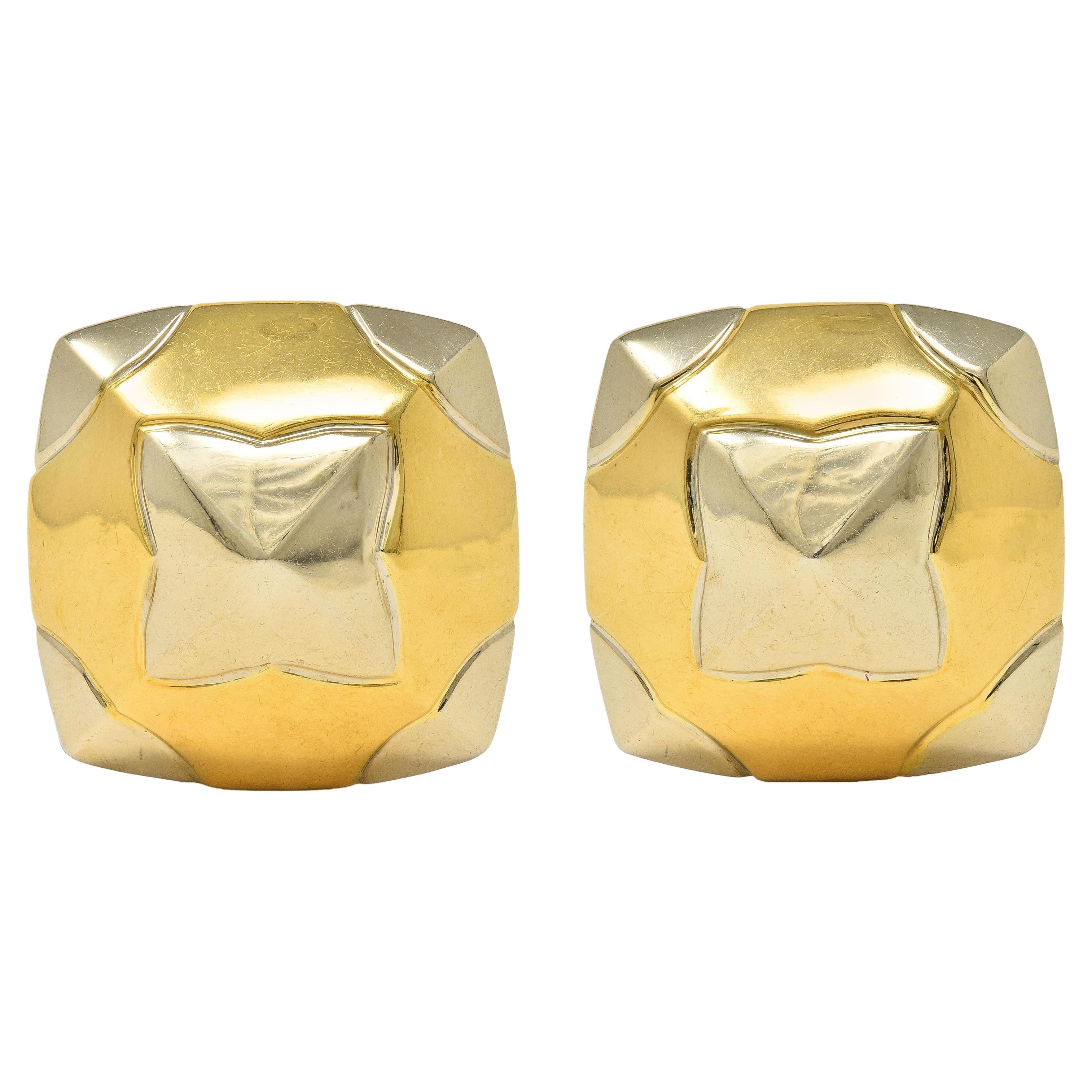 Pendientes Bulgari 1980's Oro 18K Vintage Cúpula Roma Pirámide en venta